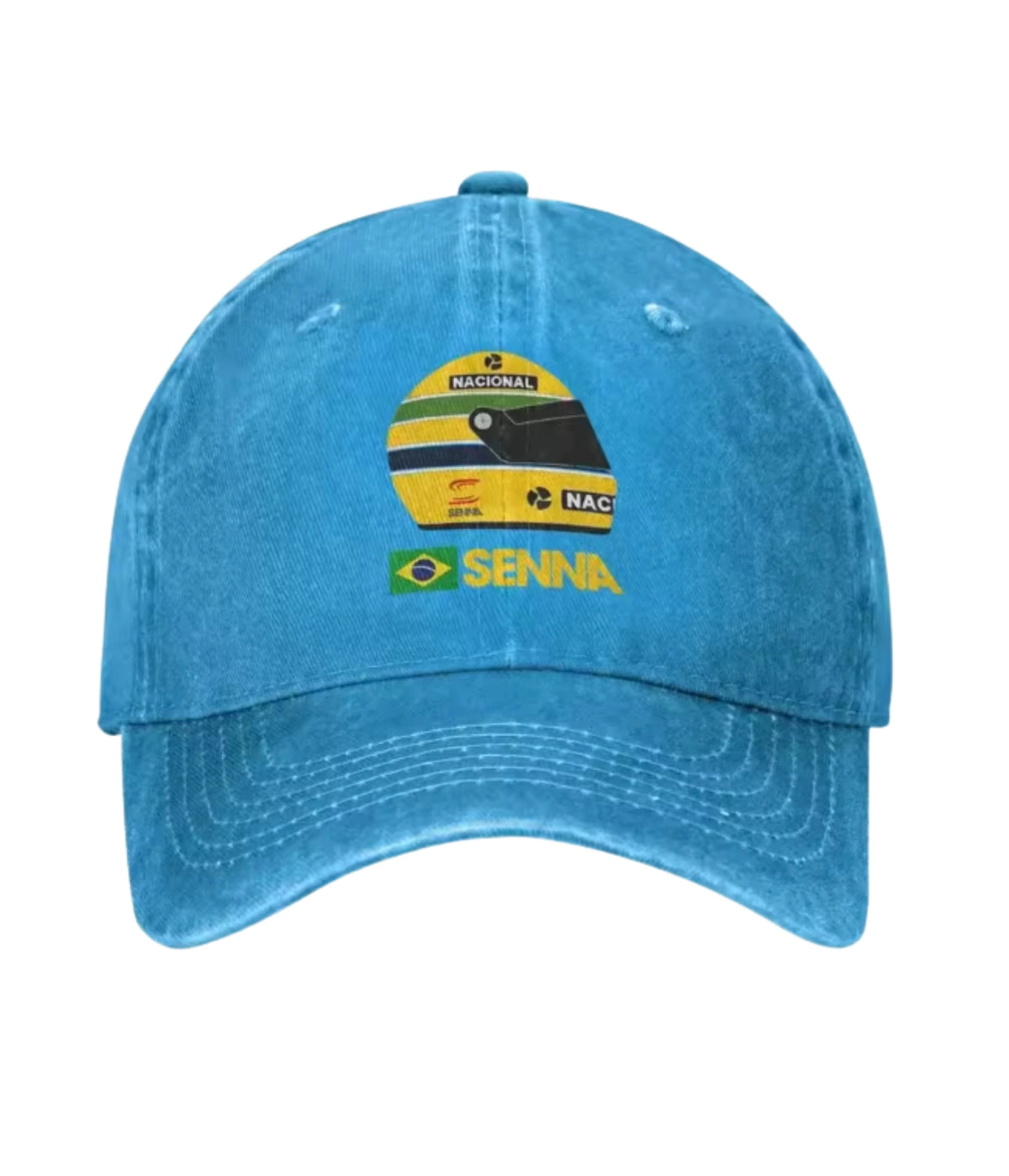 Sky blue Ayrton Senna F1 embroidered dad cap, front view