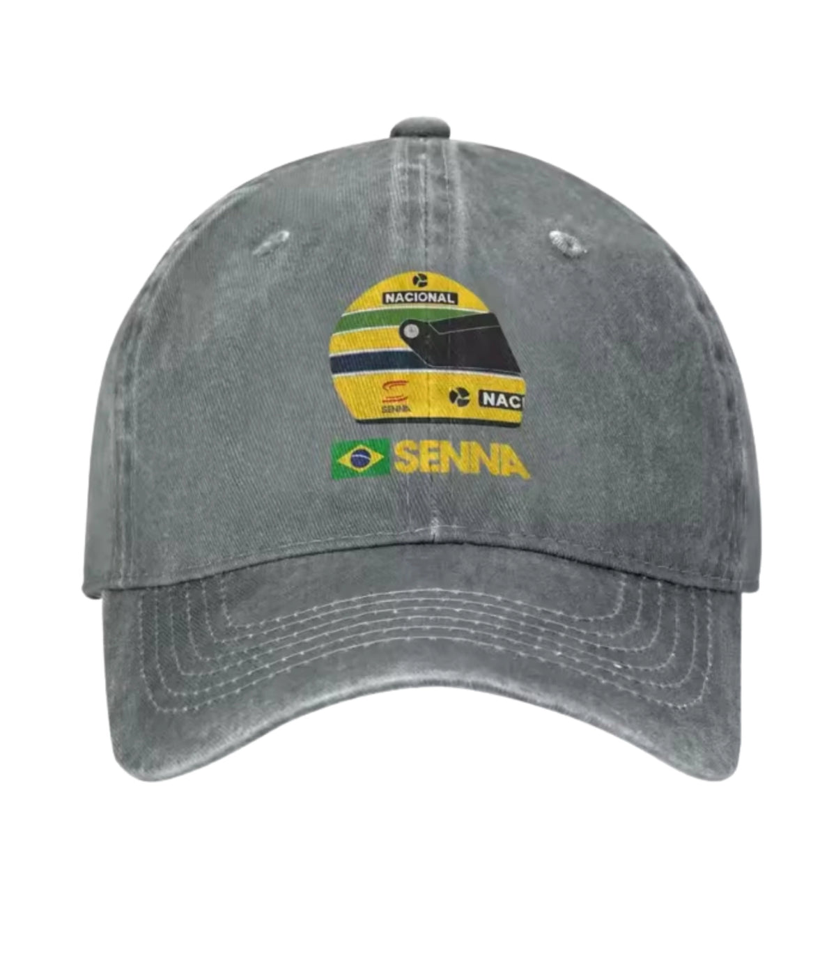 Gray Ayrton Senna F1 embroidered dad cap, front view