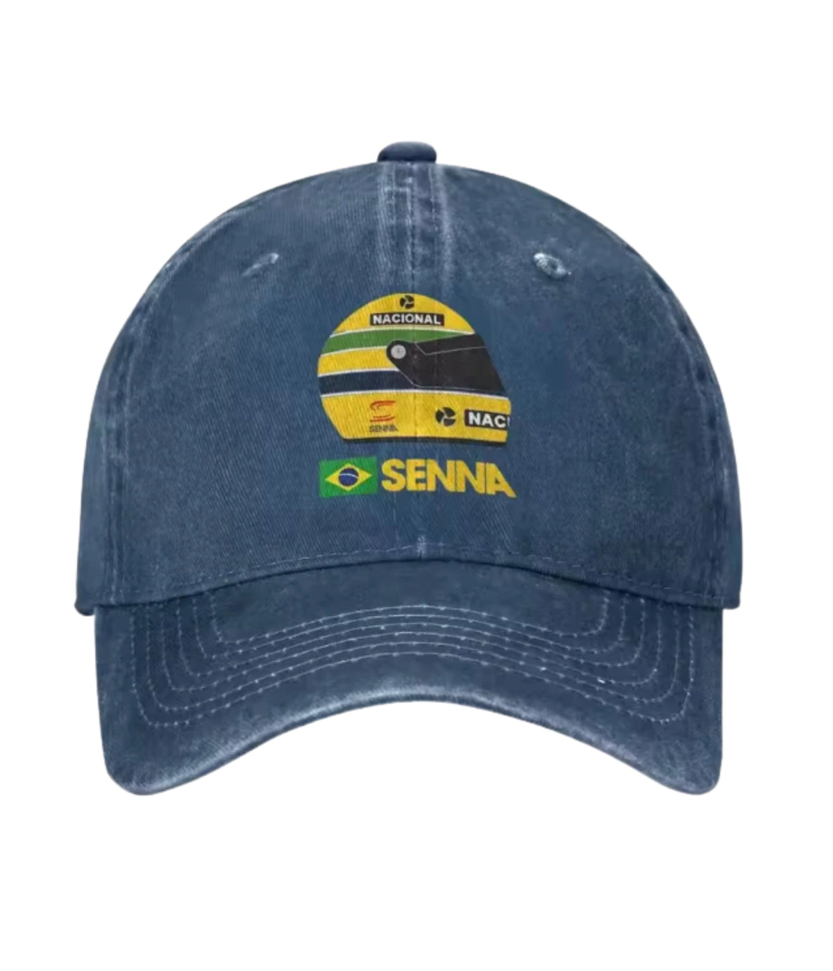 Navy Ayrton Senna F1 embroidered dad cap, front view