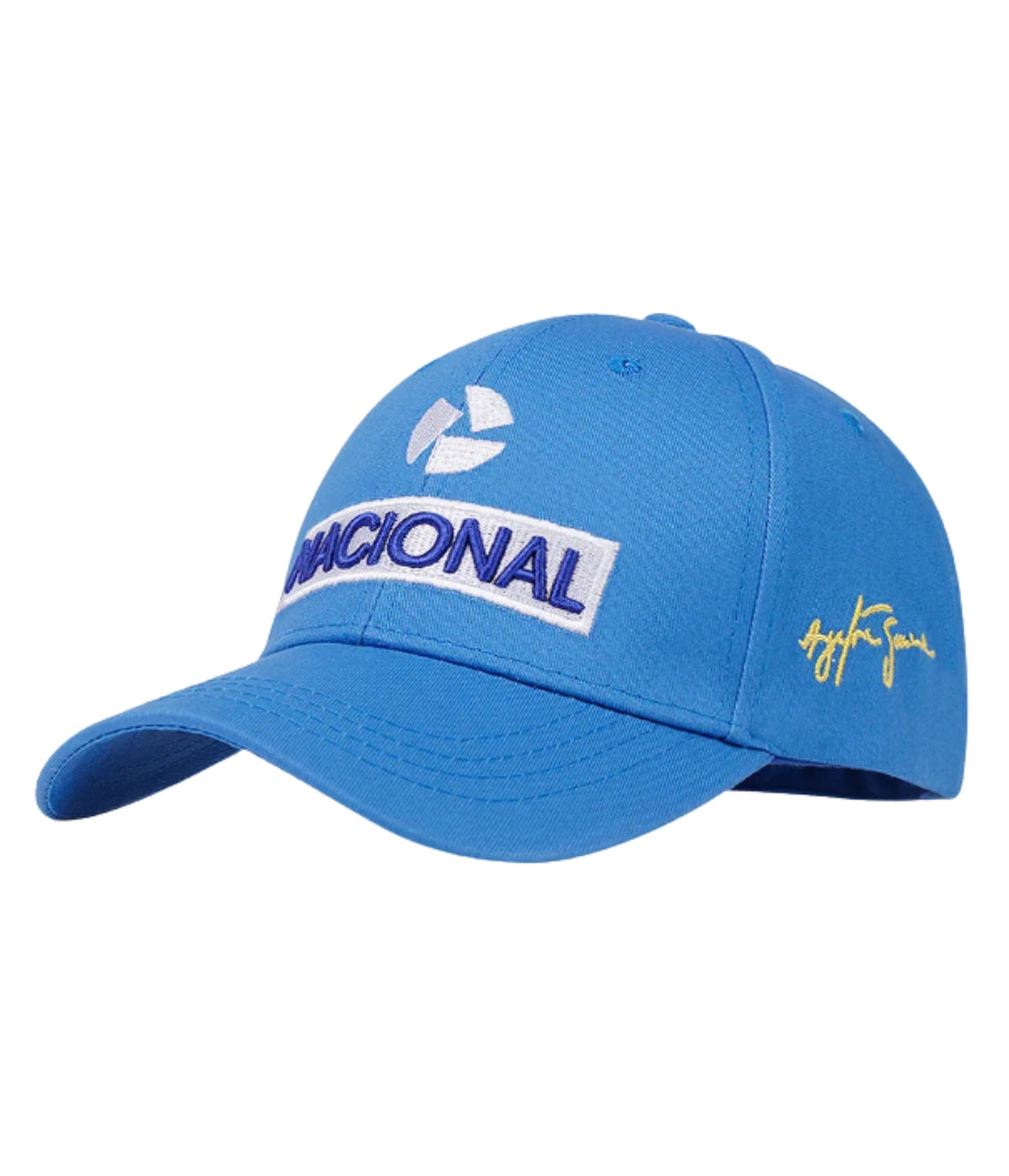 Blue Ayrton Senna Nacional embroidered cap, side view