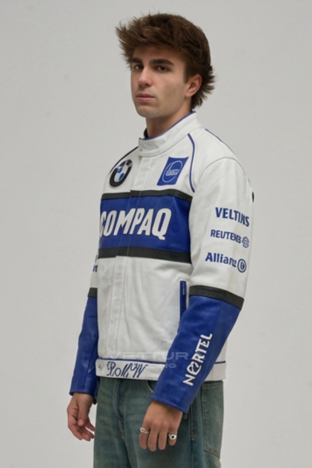 BMW Compaq racing jacket styled with jeans in daylight