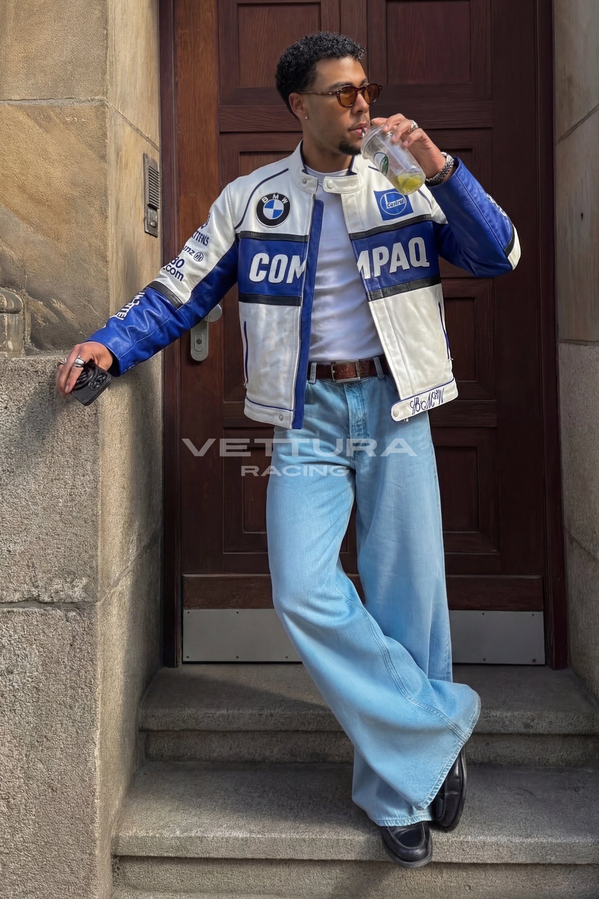 BMW Compaq vintage leather jacket worn on the street