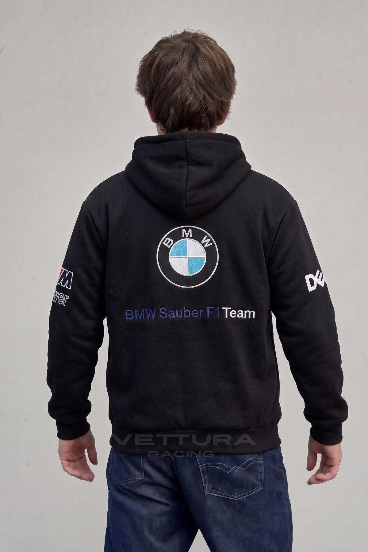 Back of the BMW F1 hoodie with the large embroidered roundel