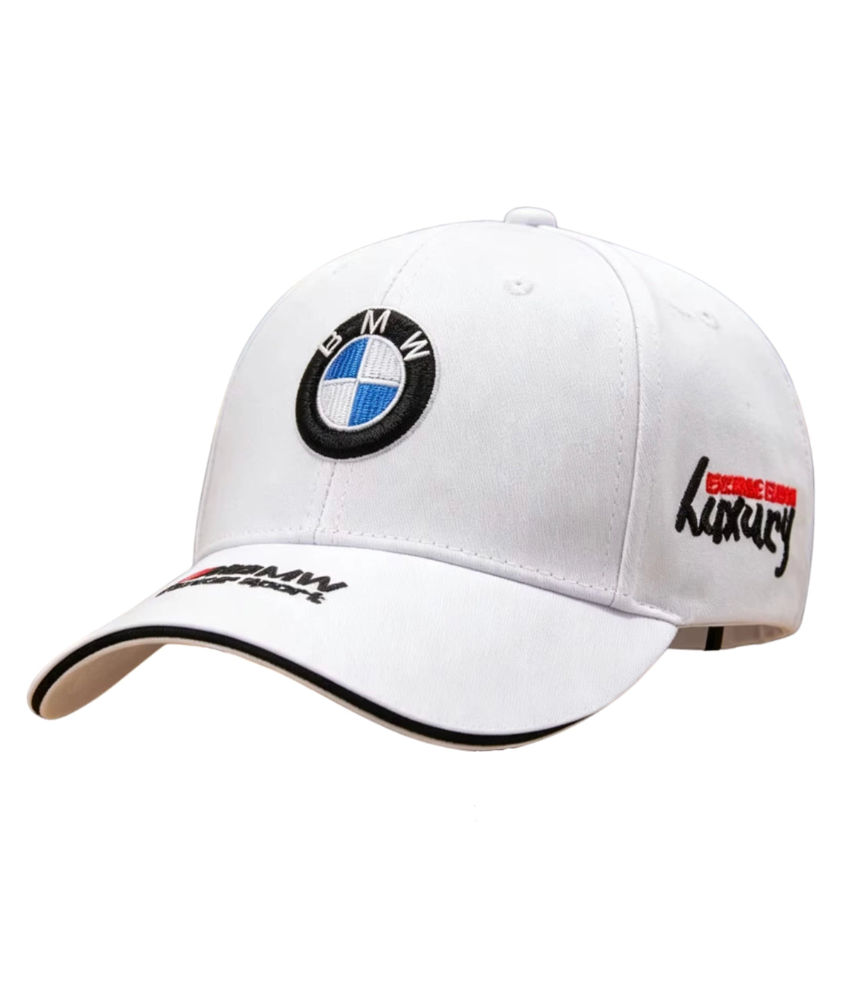 White BMW Motorsport embroidered cap, side view