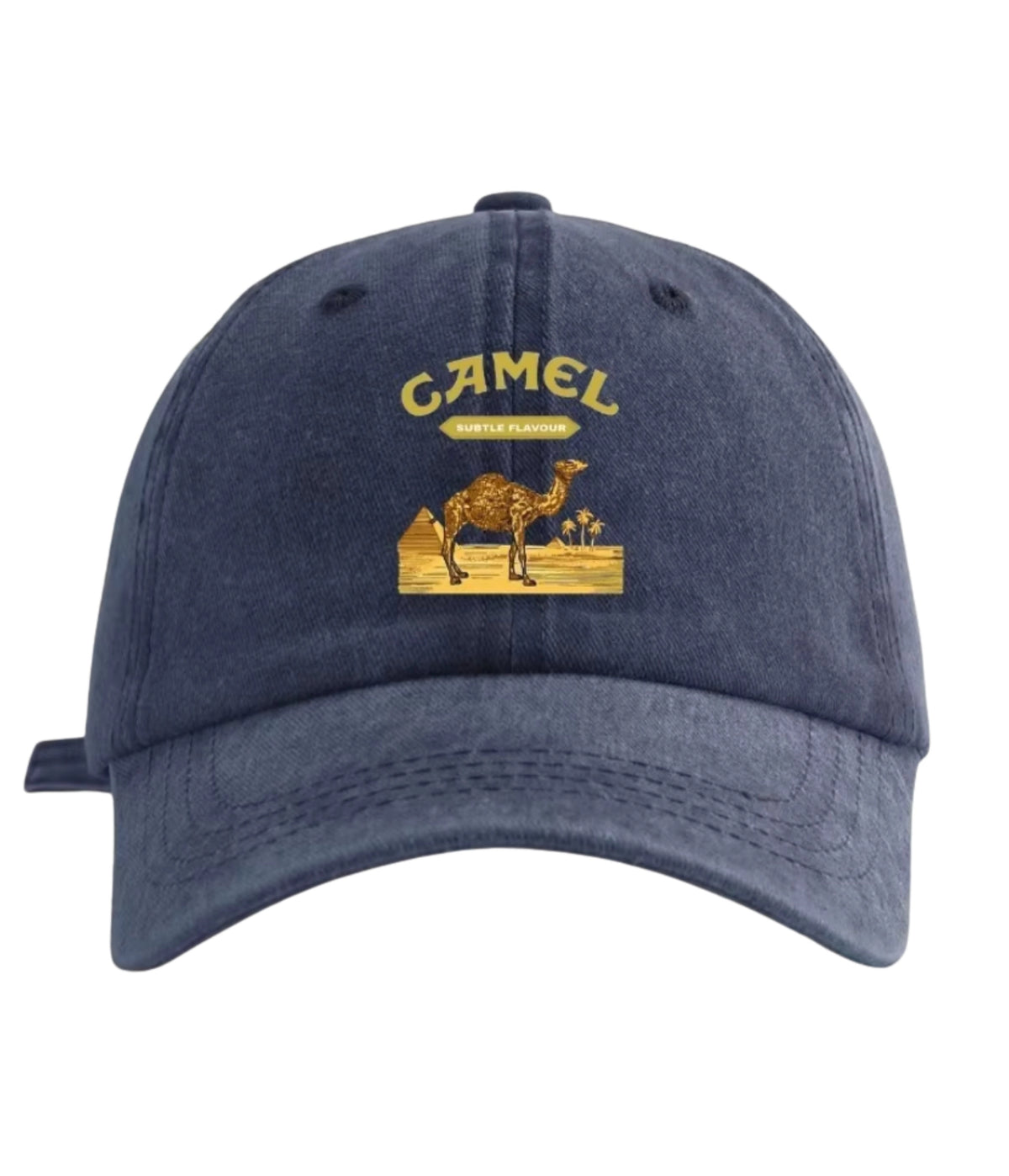 Navy Camel Desert washed cotton cap, front view