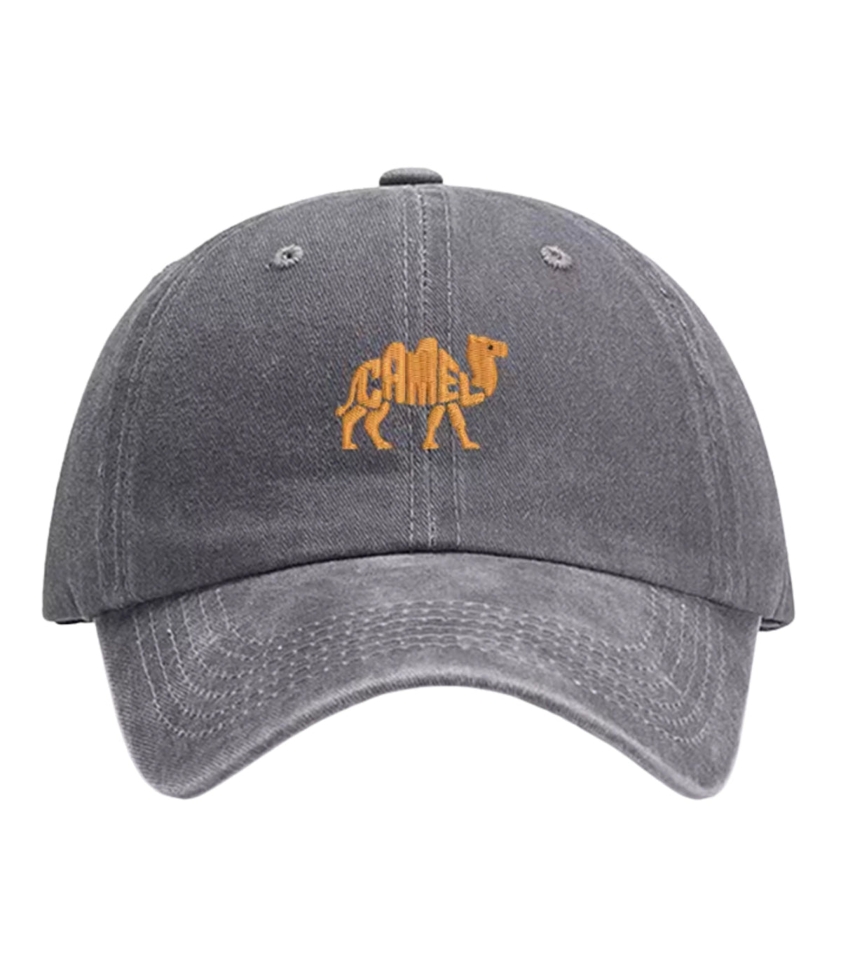 Gray Camel embroidered dad cap, front view