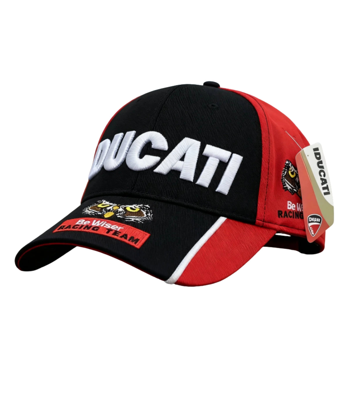 Black Ducati Racing Team embroidered cap, side view