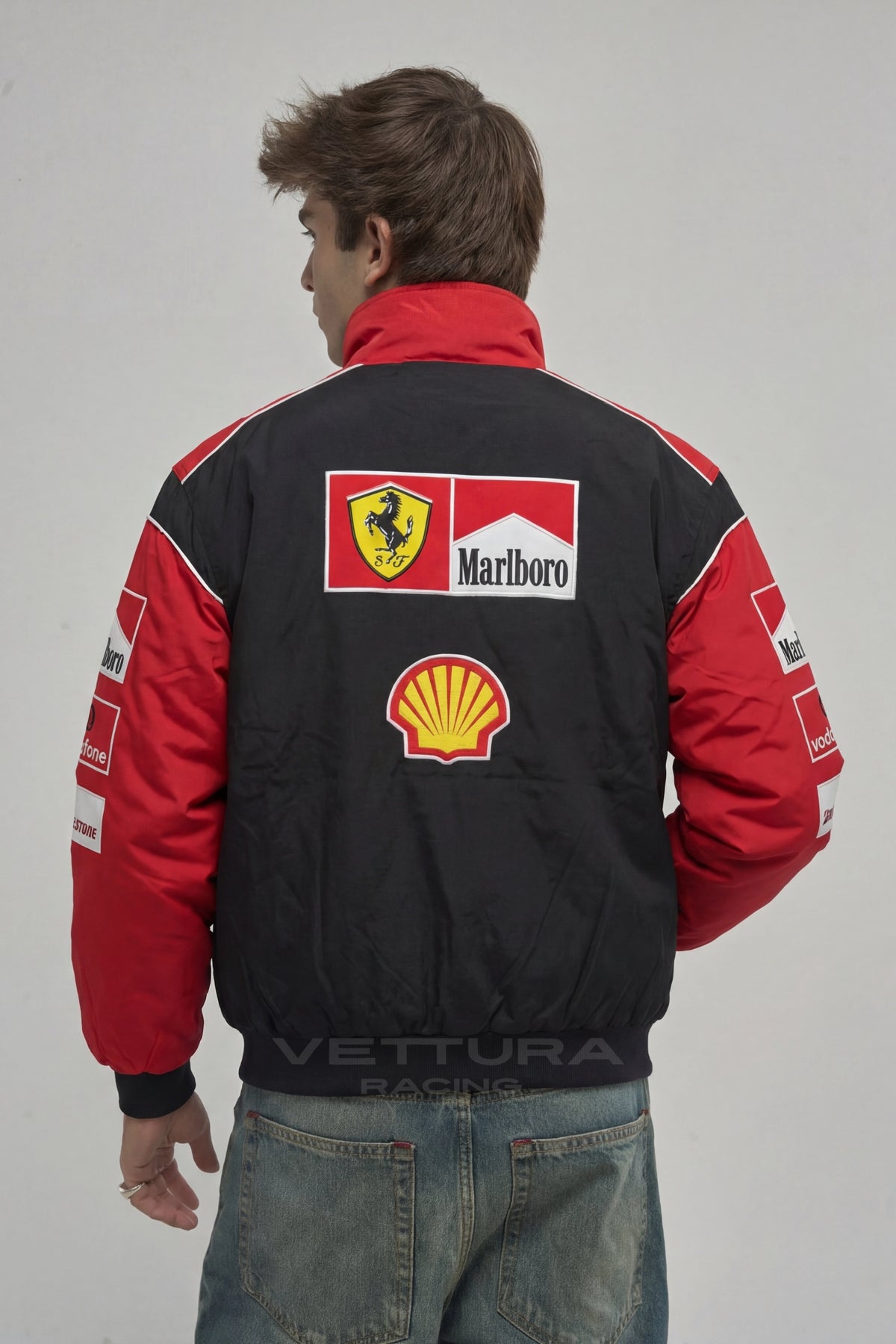 Ferrari F1 Marlboro jacket worn on the street