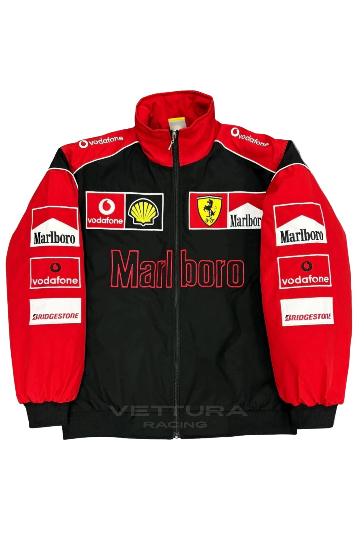 Ferrari F1 Marlboro racing jacket in an everyday street setting
