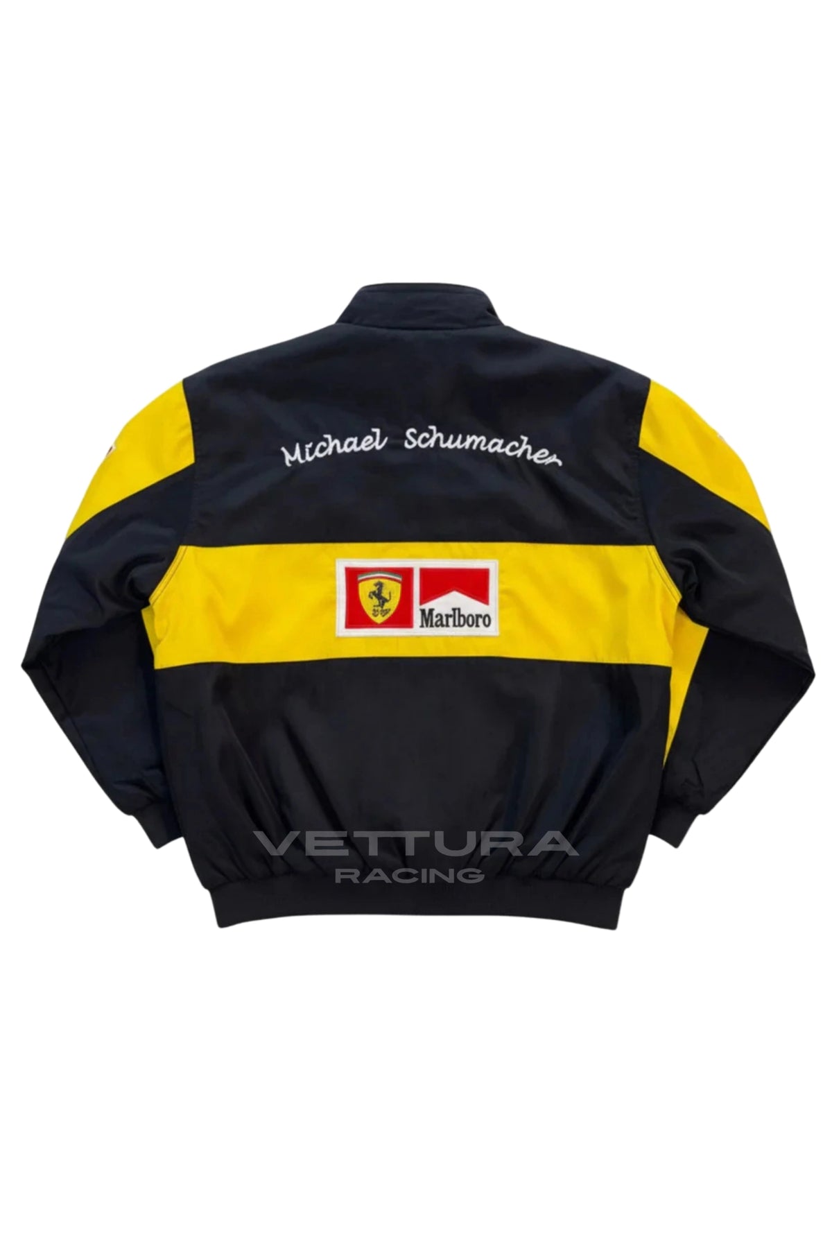 Back of the Ferrari F1 Michael Schumacher racing jacket with his embroidered signature