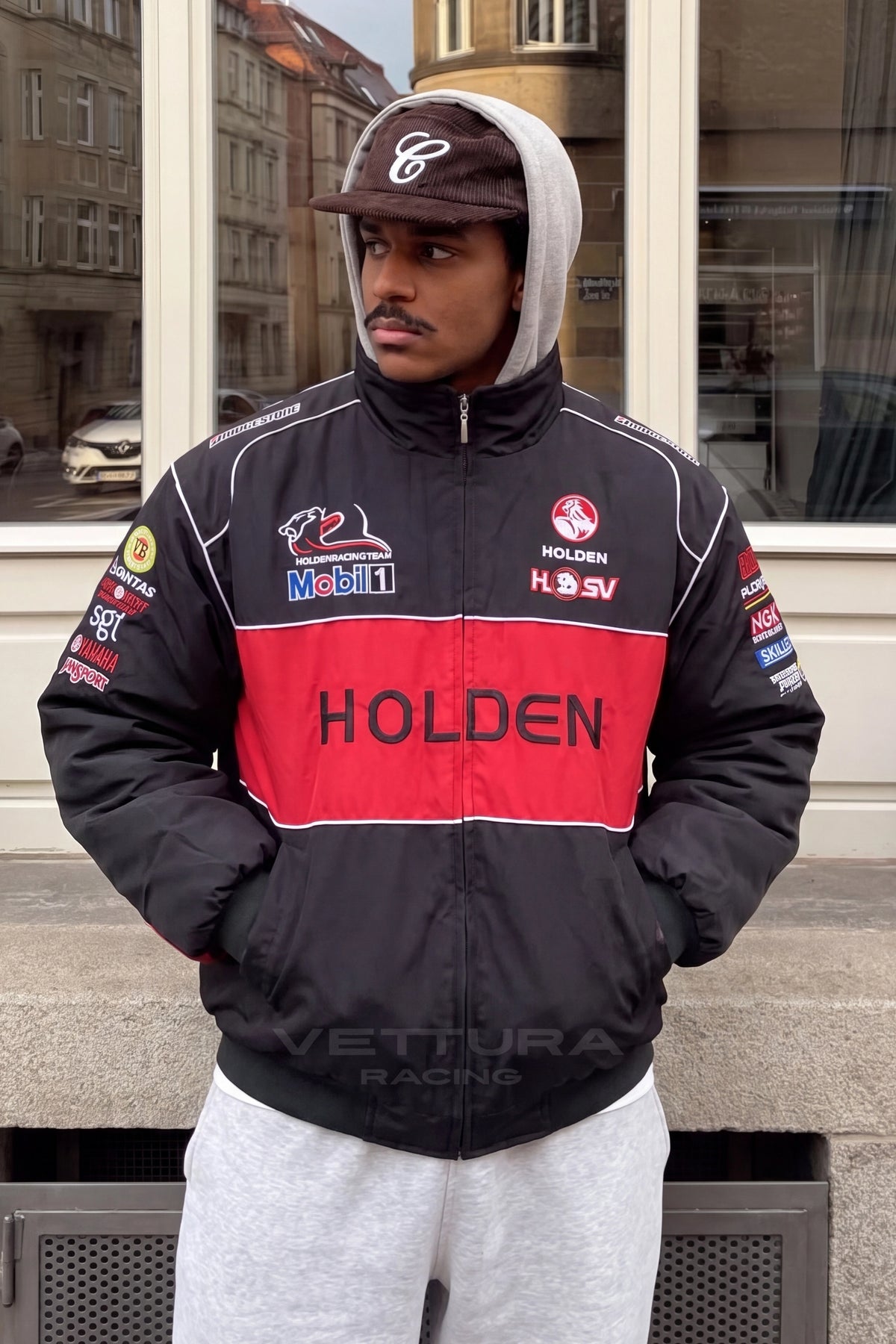 Close view of the Mobil 1 and HSV patches on the Holden jacket