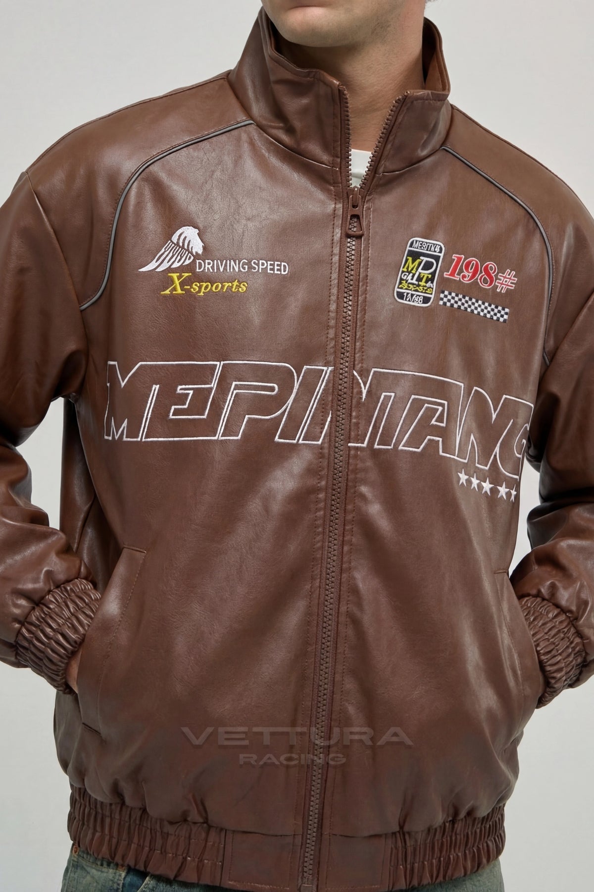LAP 85 brown racing jacket worn on the street