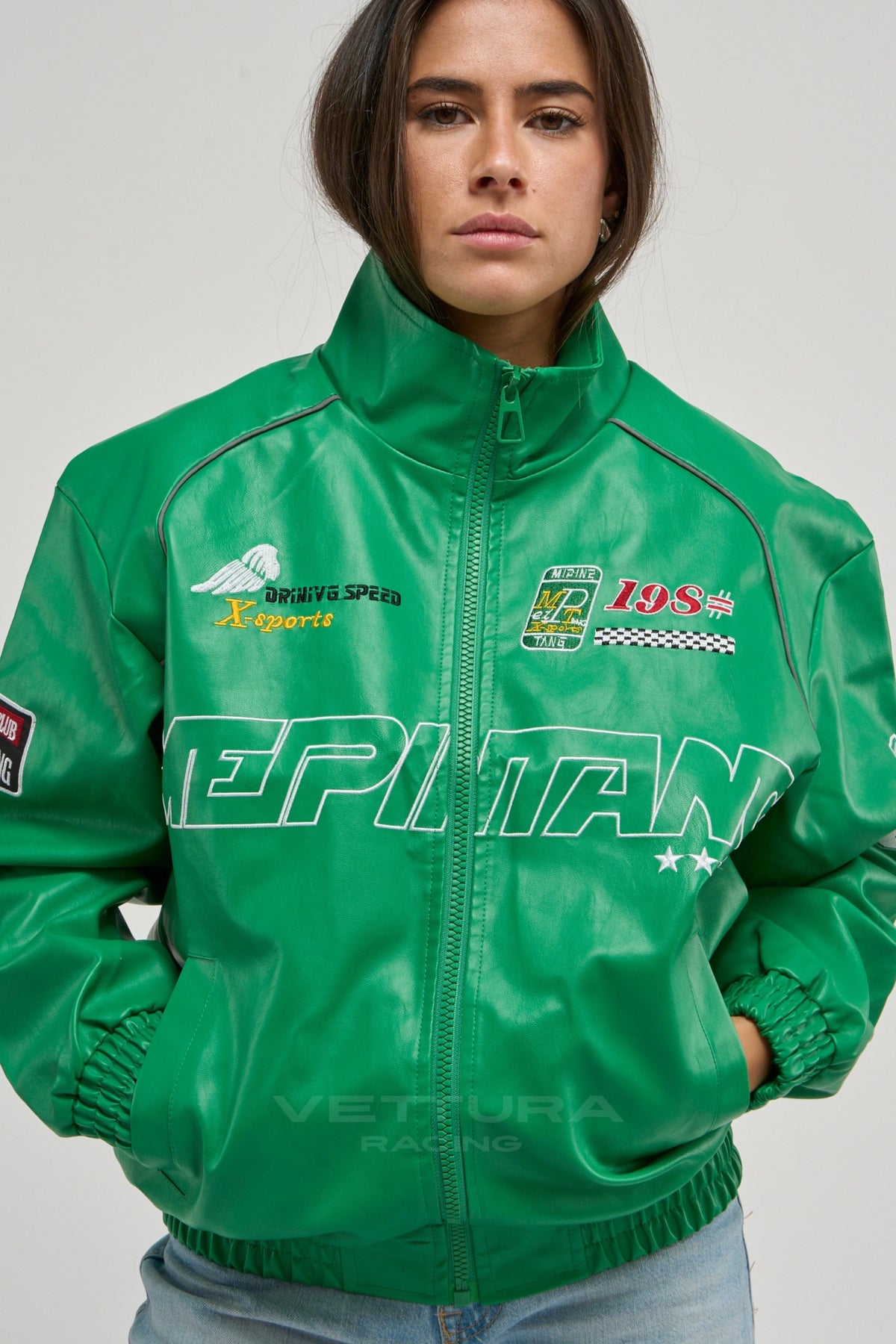 LAP 85 green racing jacket worn on the street