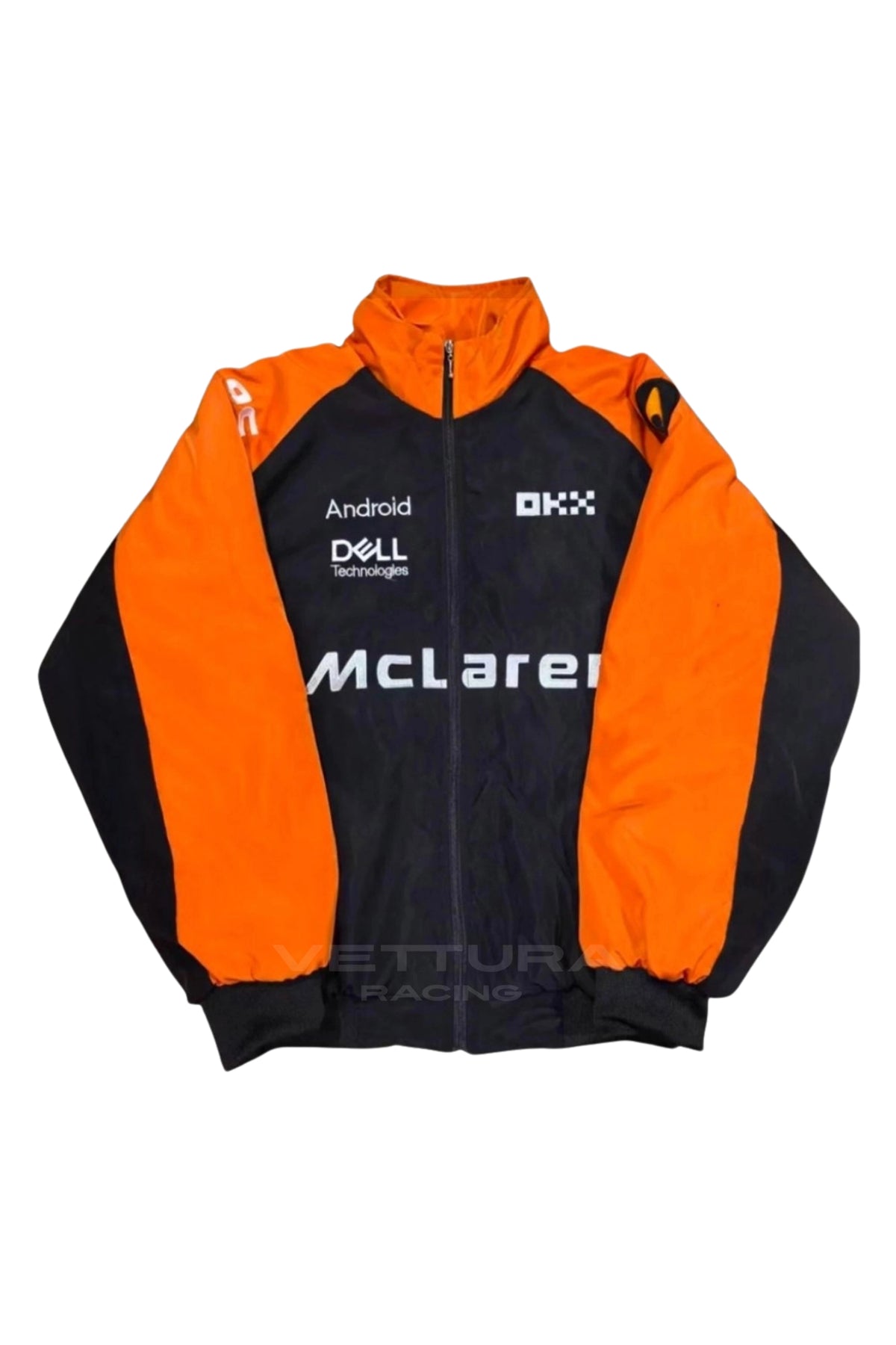 McLaren F1 racing jacket, front product shot on a white background