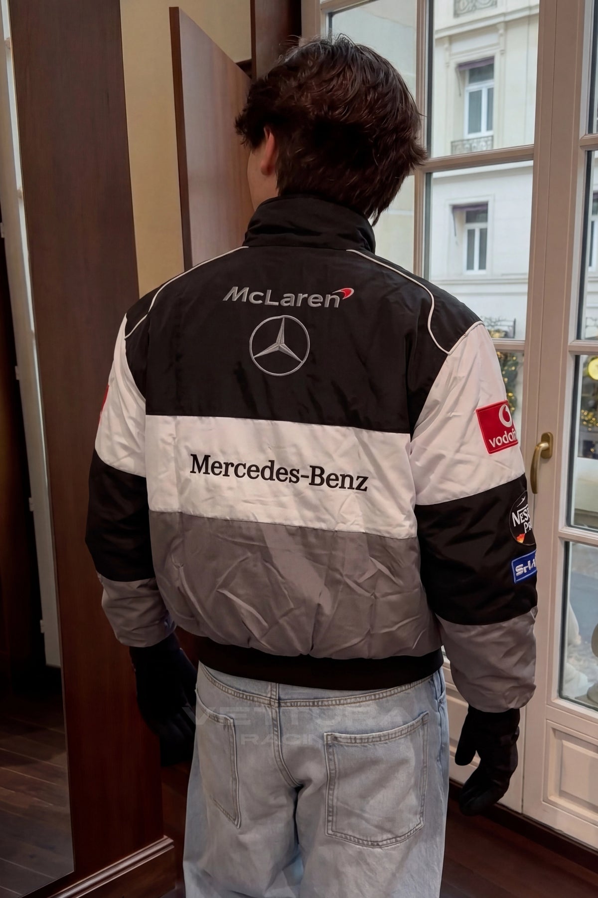 Street style look with the McLaren Mercedes vintage F1 racing jacket