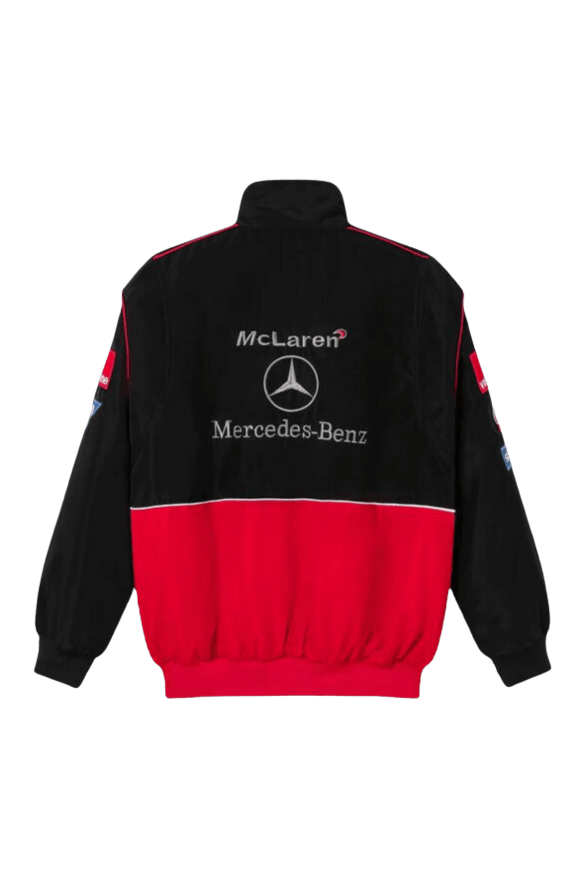 McLaren Mercedes red edition F1 jacket flat back view with embroidered logo