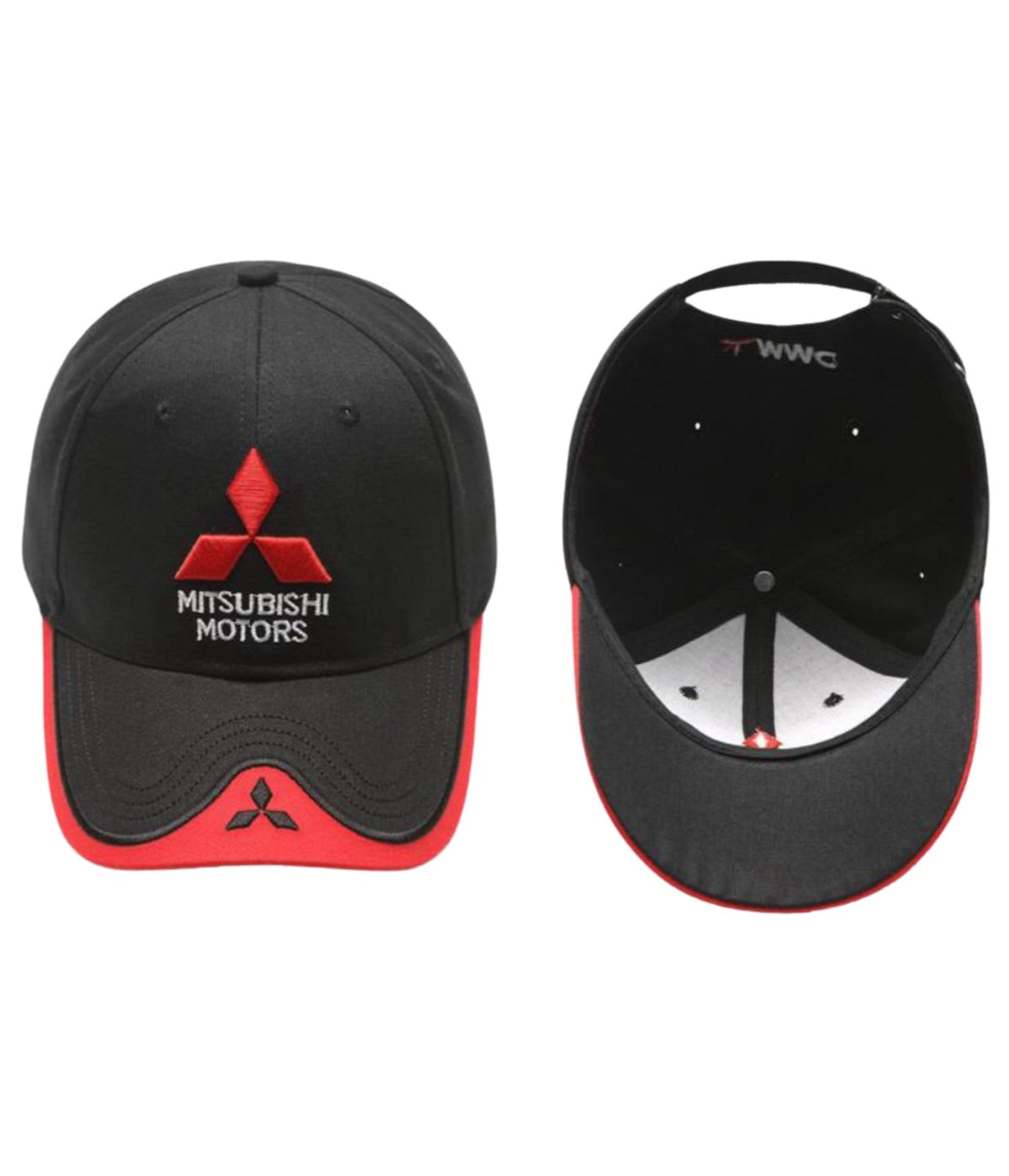Front and inside lining of the black and red Mitsubishi Motors cap