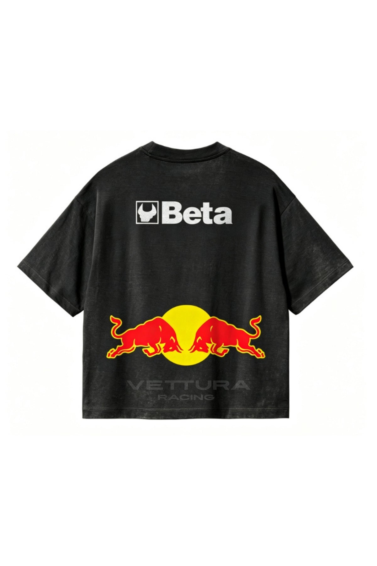 Back of the Red Bull racing t-shirt with the Beta panel and bulls