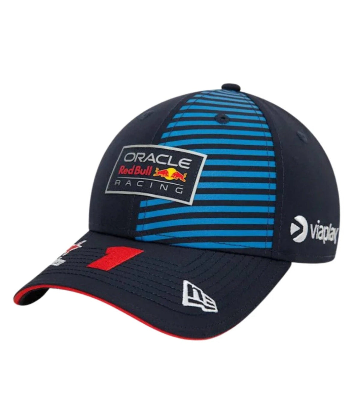 Navy Red Bull Racing 2024 cap at an angle with the light blue striped flank panel