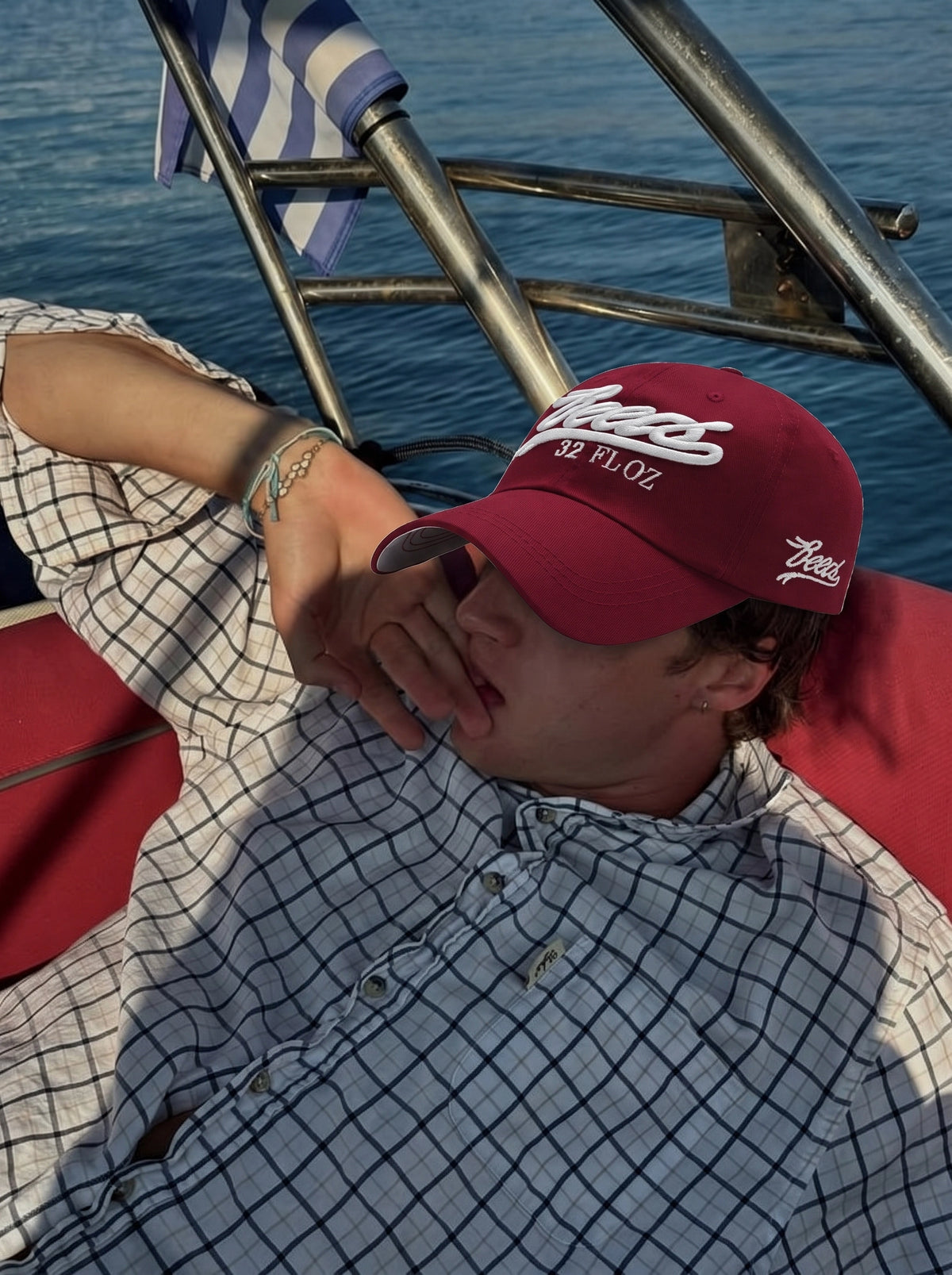 Outdoor lifestyle shot of the Reese's embroidered cap