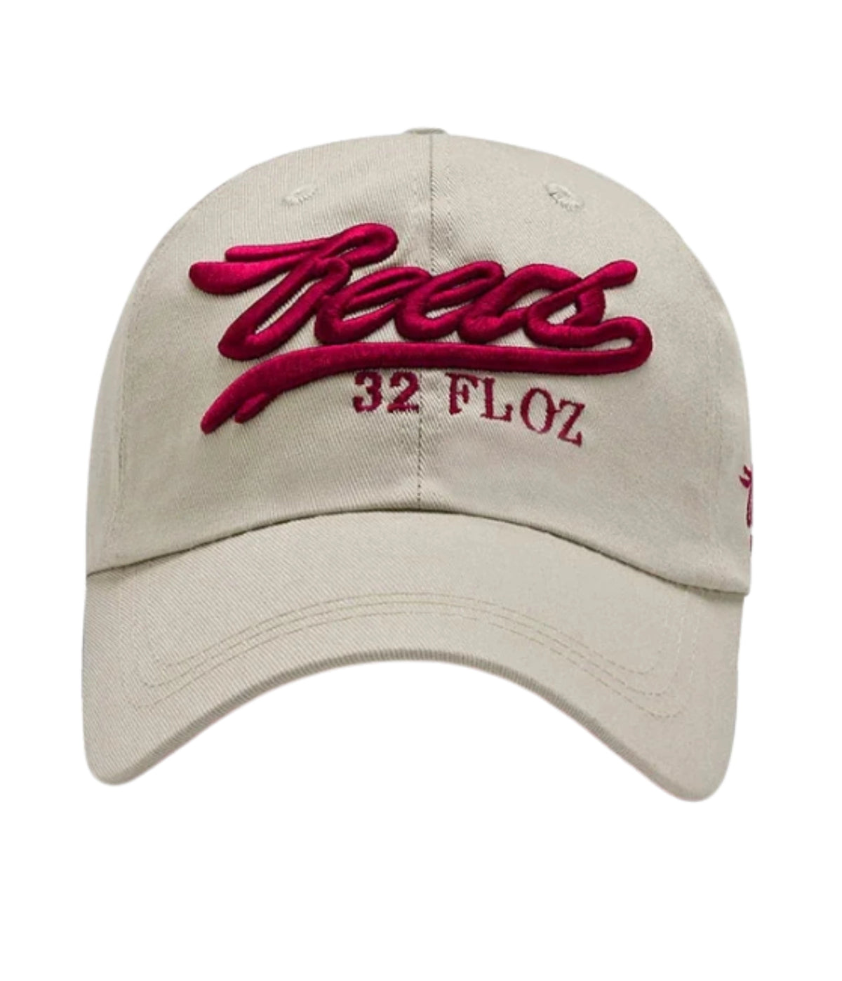 Beige Reese's 32 FL OZ puff embroidered cap, front view