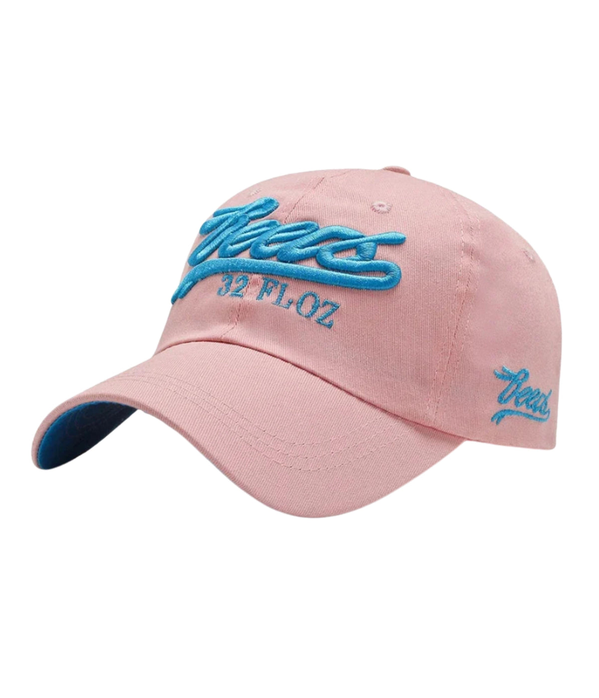 Pink Reese's 32 FL OZ puff embroidered cap with blue script