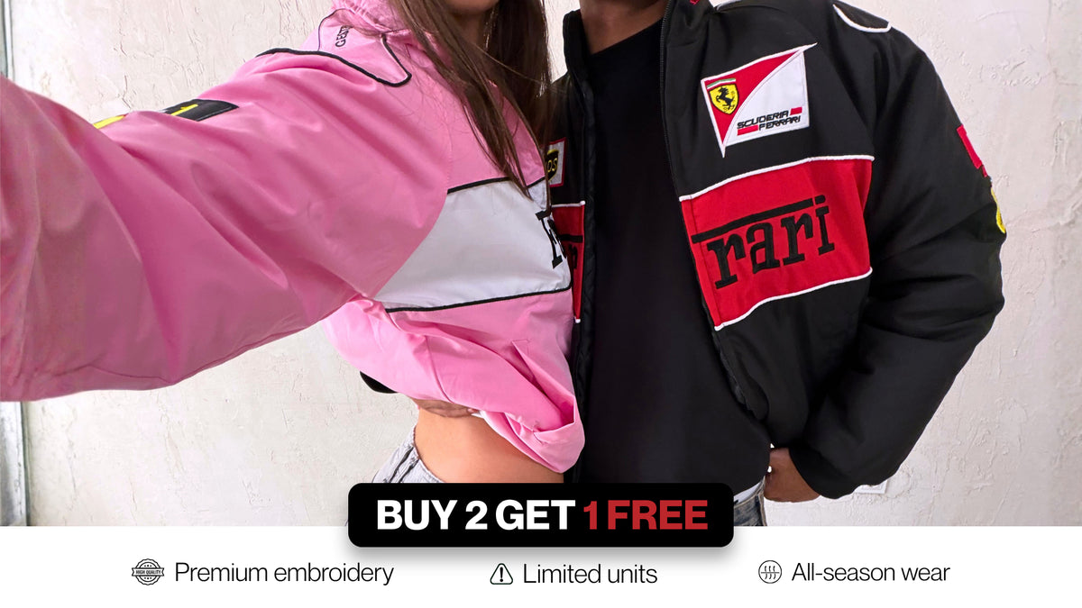 Buy 2 get 1 free: black Scuderia Ferrari vintage F1 racing jacket and pink Ferrari racing jacket with premium embroidery