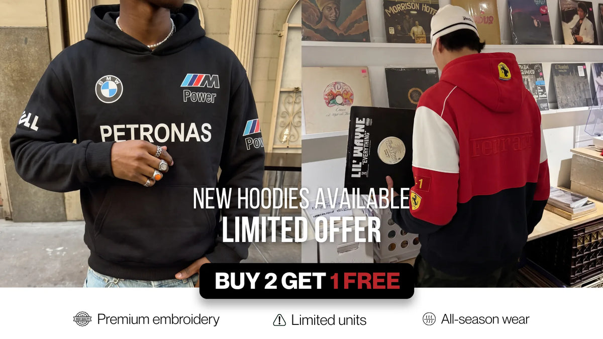 New racing hoodies available, buy 2 get 1 free: BMW M Power Petronas and Ferrari embroidered hoodies