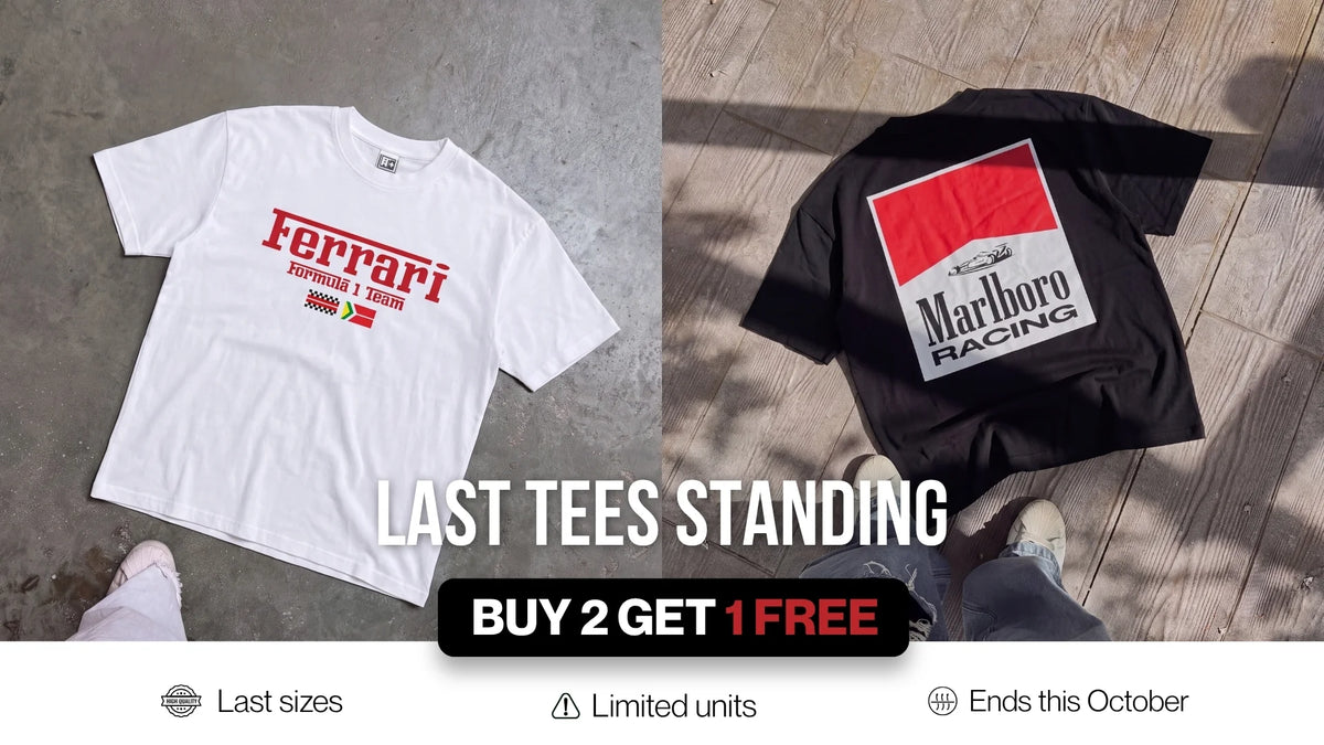Last tees standing: Ferrari and Marlboro racing t-shirts, buy 2 get 1 free at Vettura Racing