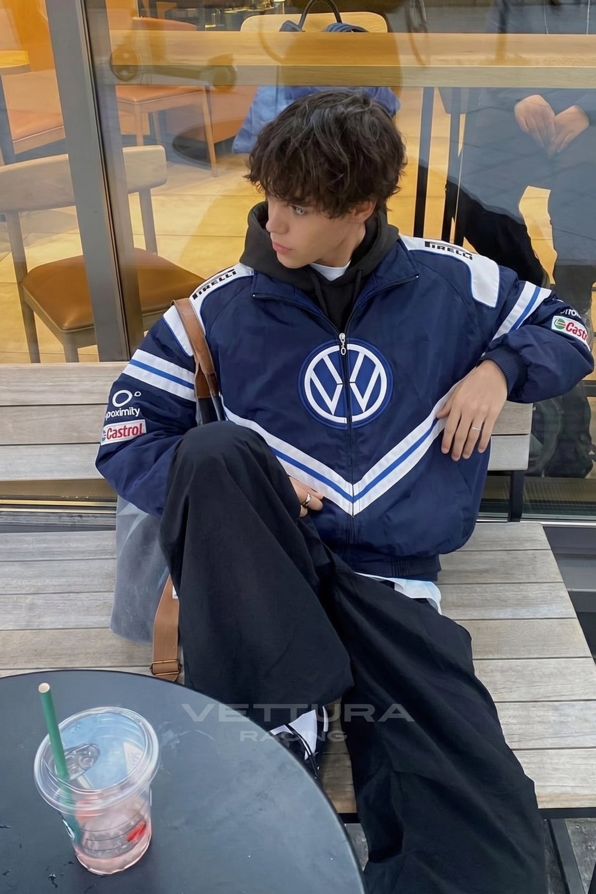 Volkswagen vintage racing jacket photographed outdoors