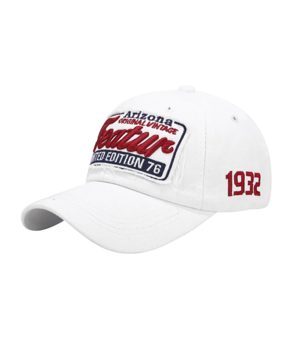 White Arizona Vintage Patch cap with red script patch and 1932 side embroidery
