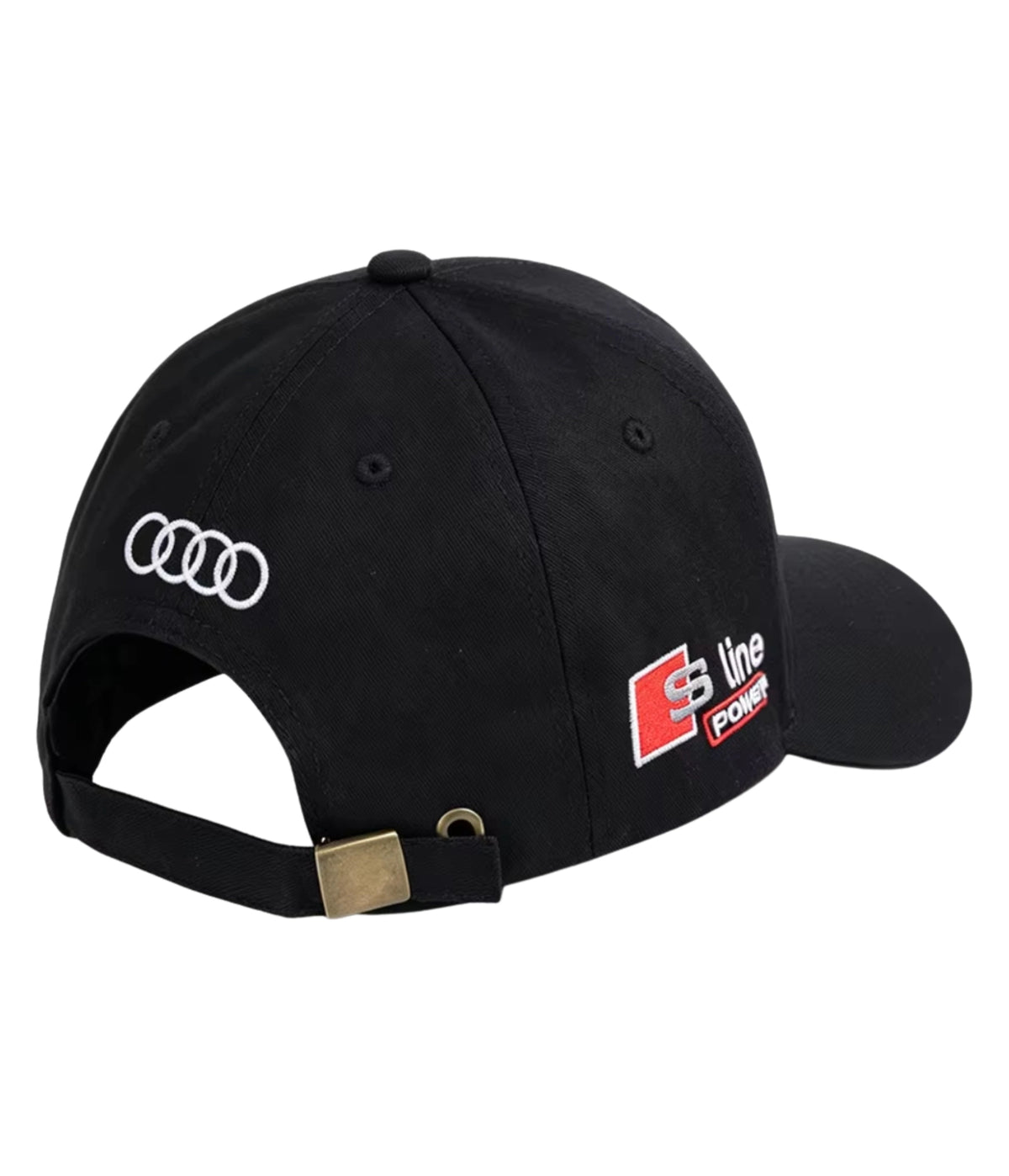 Back of the black Audi Racing cap with adjustable strap
