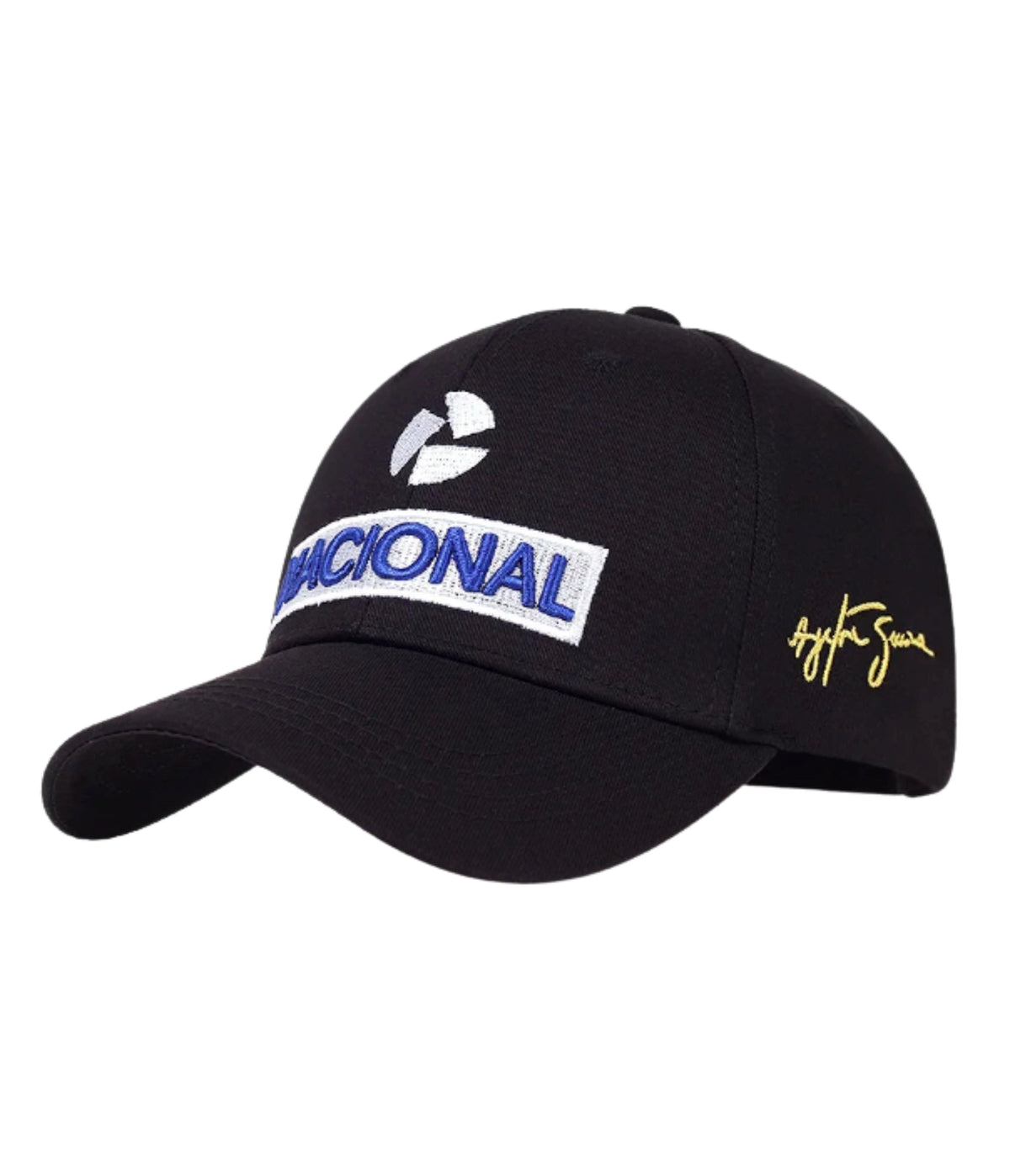 Navy Ayrton Senna Nacional embroidered cap, side view