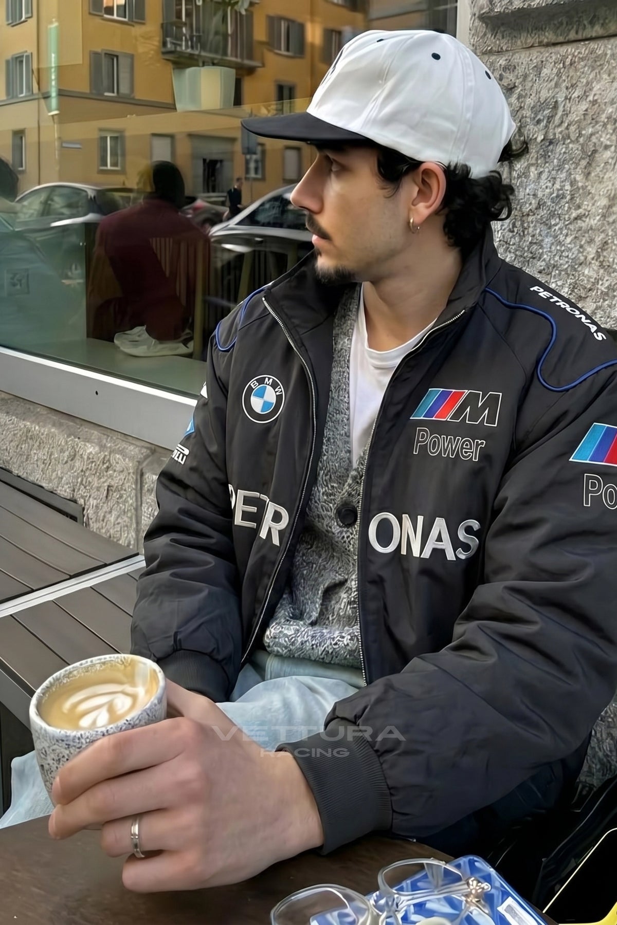 Close view of the Petronas chest block on the BMW F1 jacket