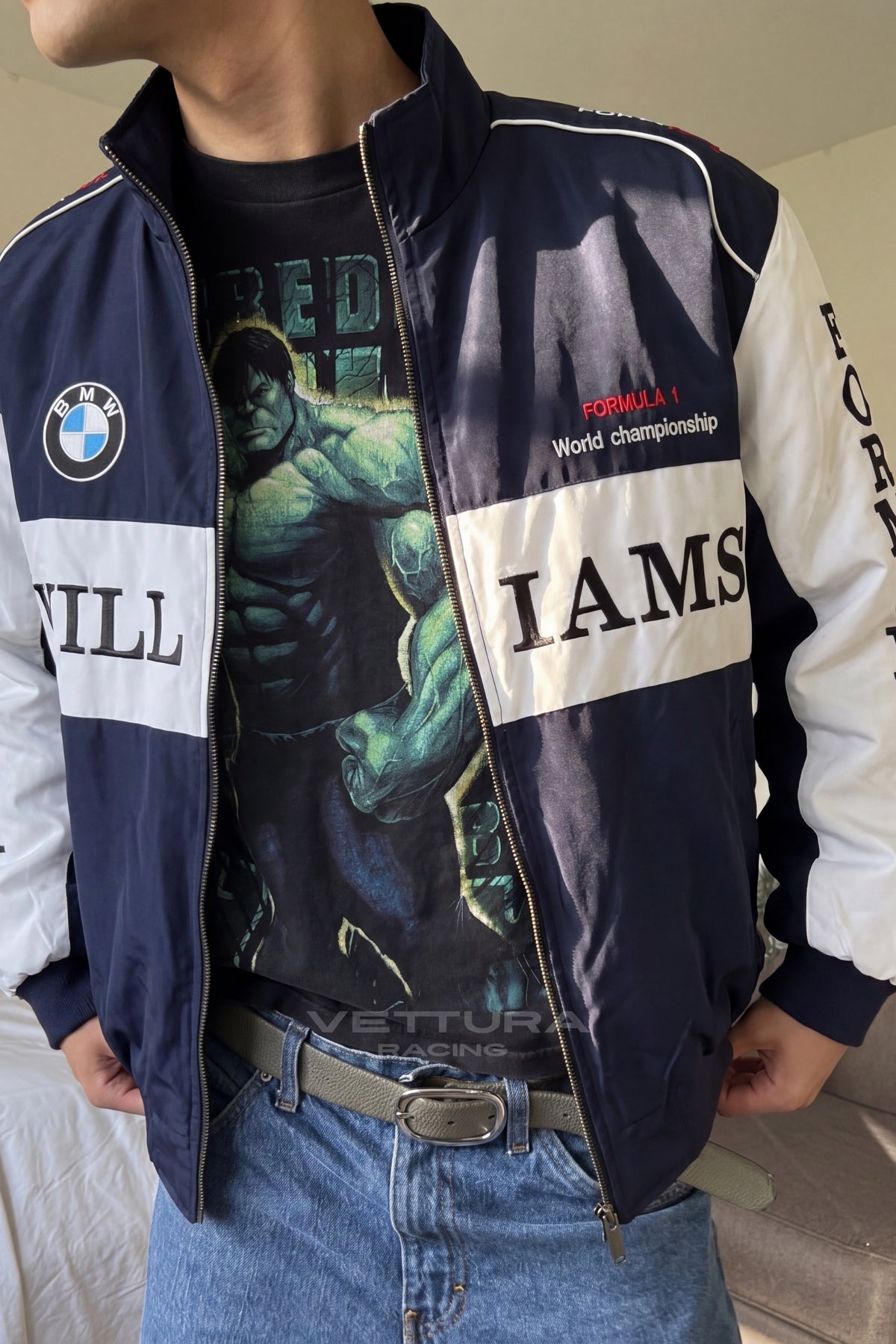 BMW Williams F1 vintage jacket photographed outdoors