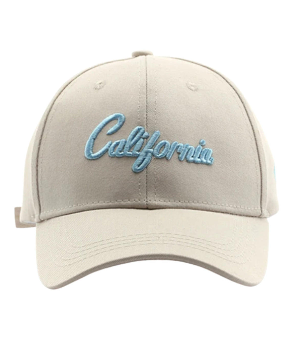 Front view of the Sahara Brown California cap showing the full script embroidery