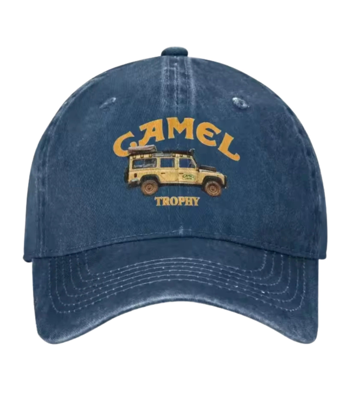 Navy Camel 4x4 washed cotton dad cap, front view