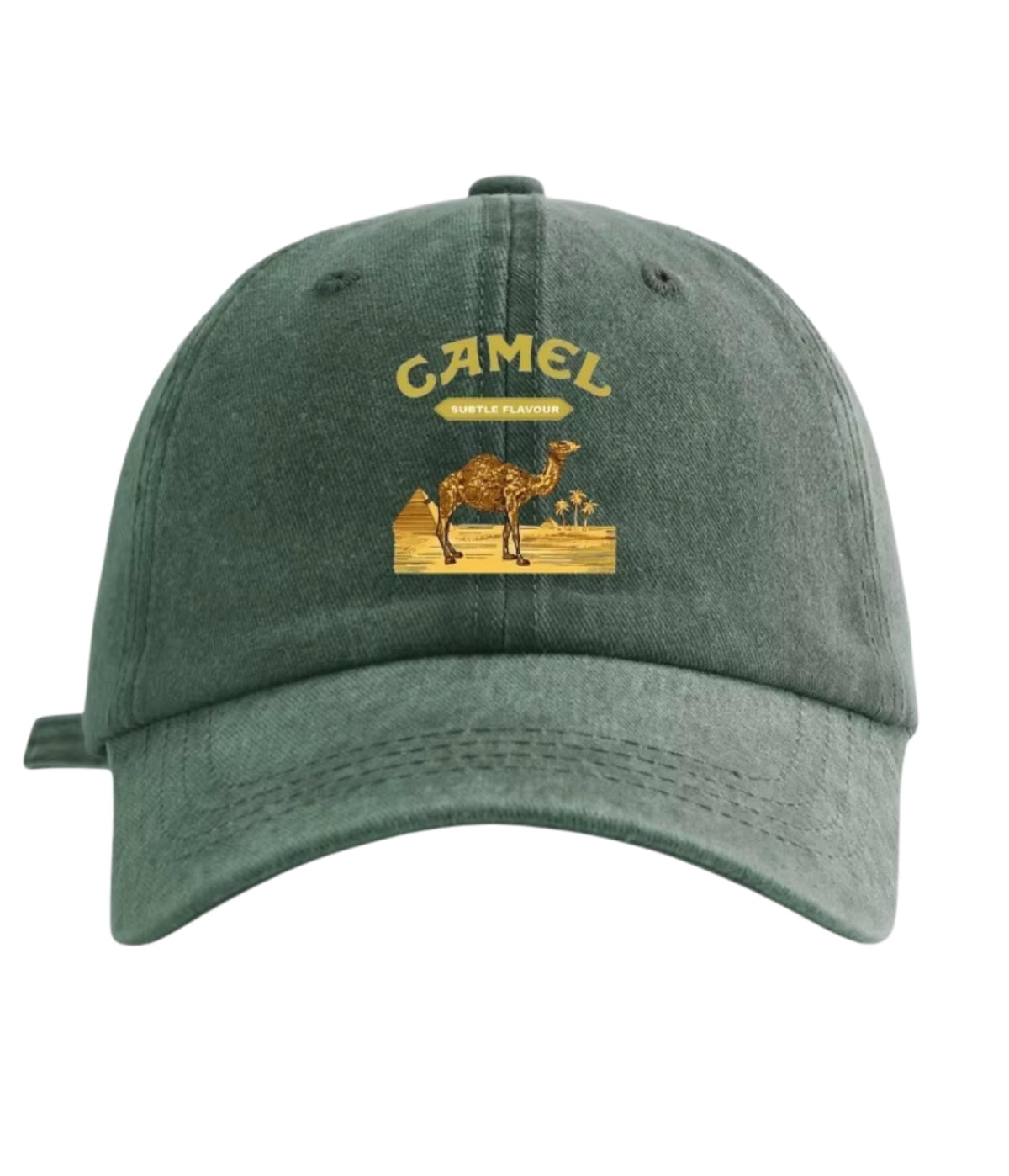 Green Camel Desert washed cotton cap, front view