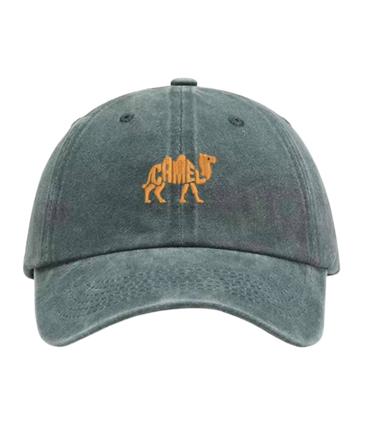 Green Camel embroidered washed cotton dad cap, front view