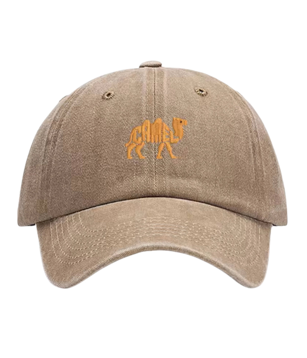 Beige Camel embroidered dad cap, front view