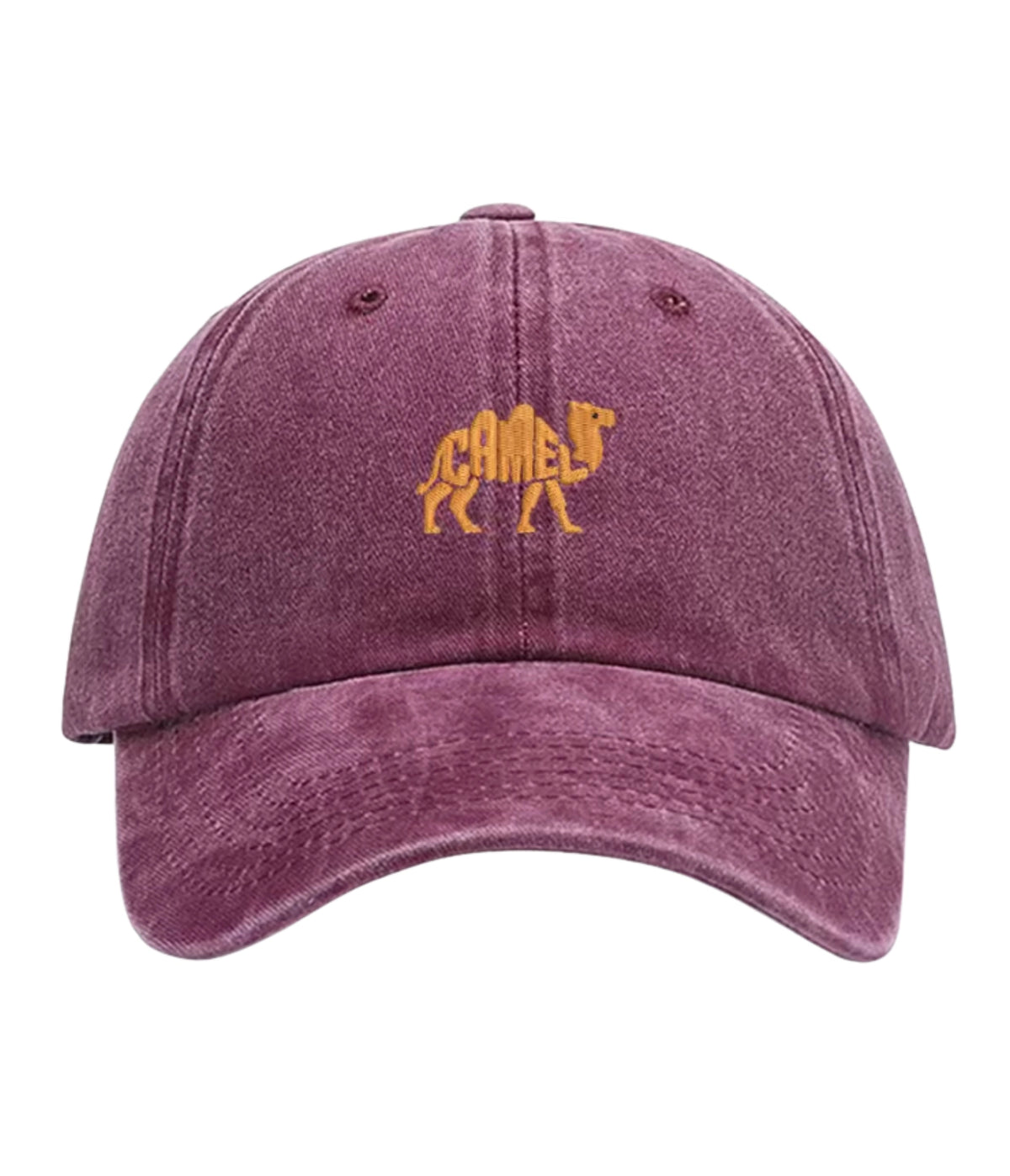 Coral pink Camel embroidered dad cap, front view