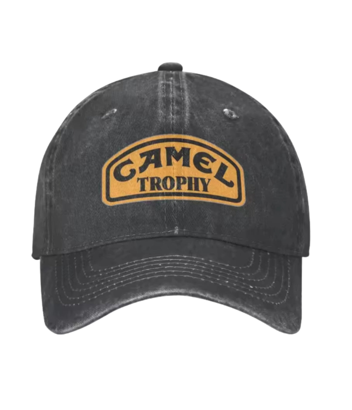 Black Camel Trophy washed cotton cap, front view