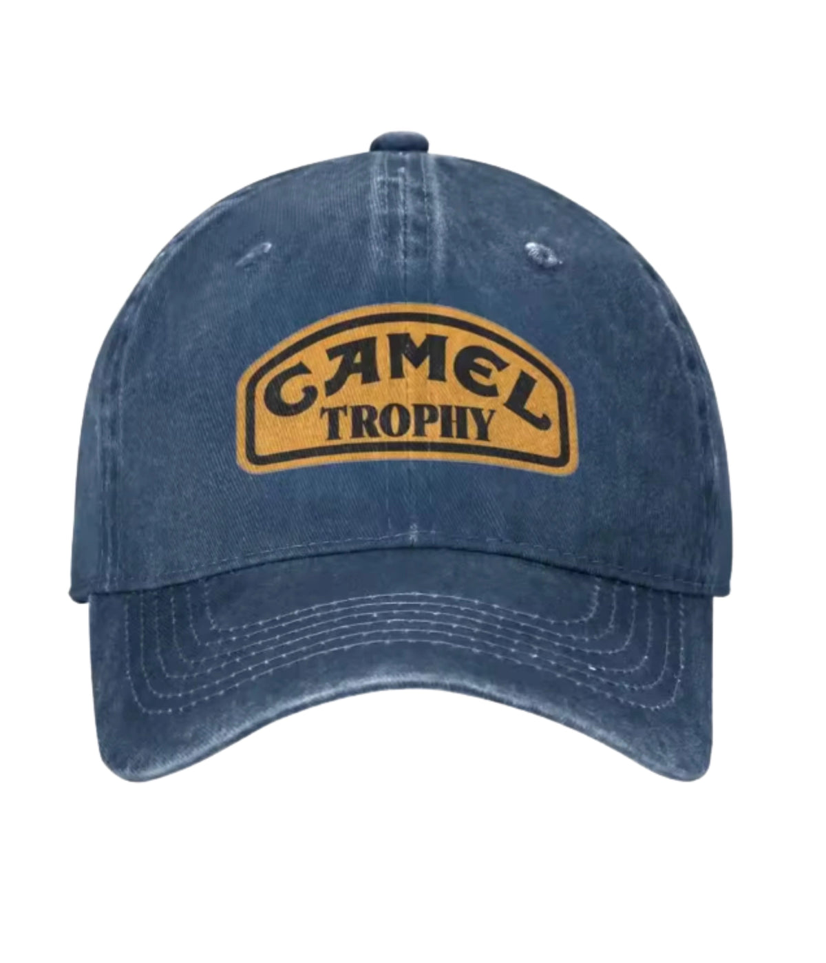 Navy Camel Trophy washed cotton cap, front view