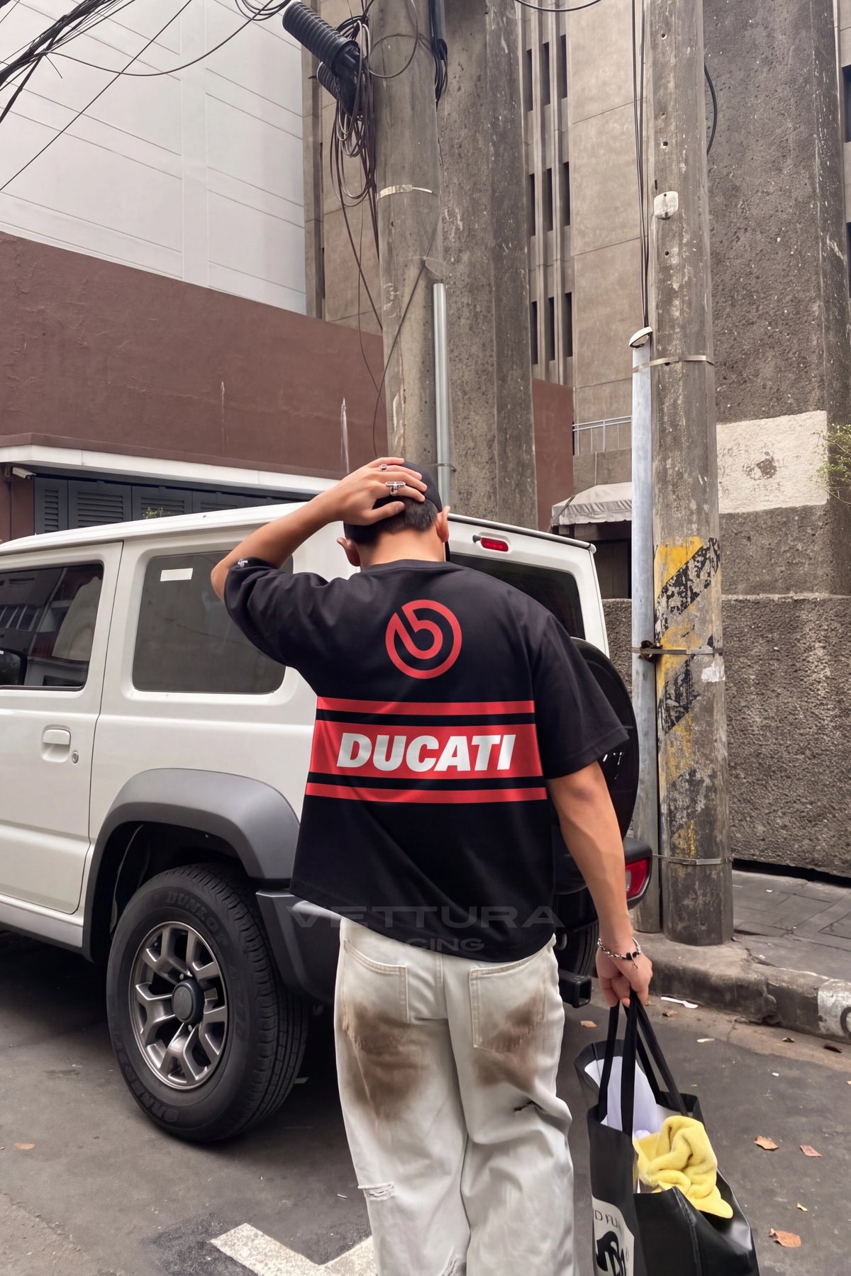Ducati racing t-shirt worn on the street