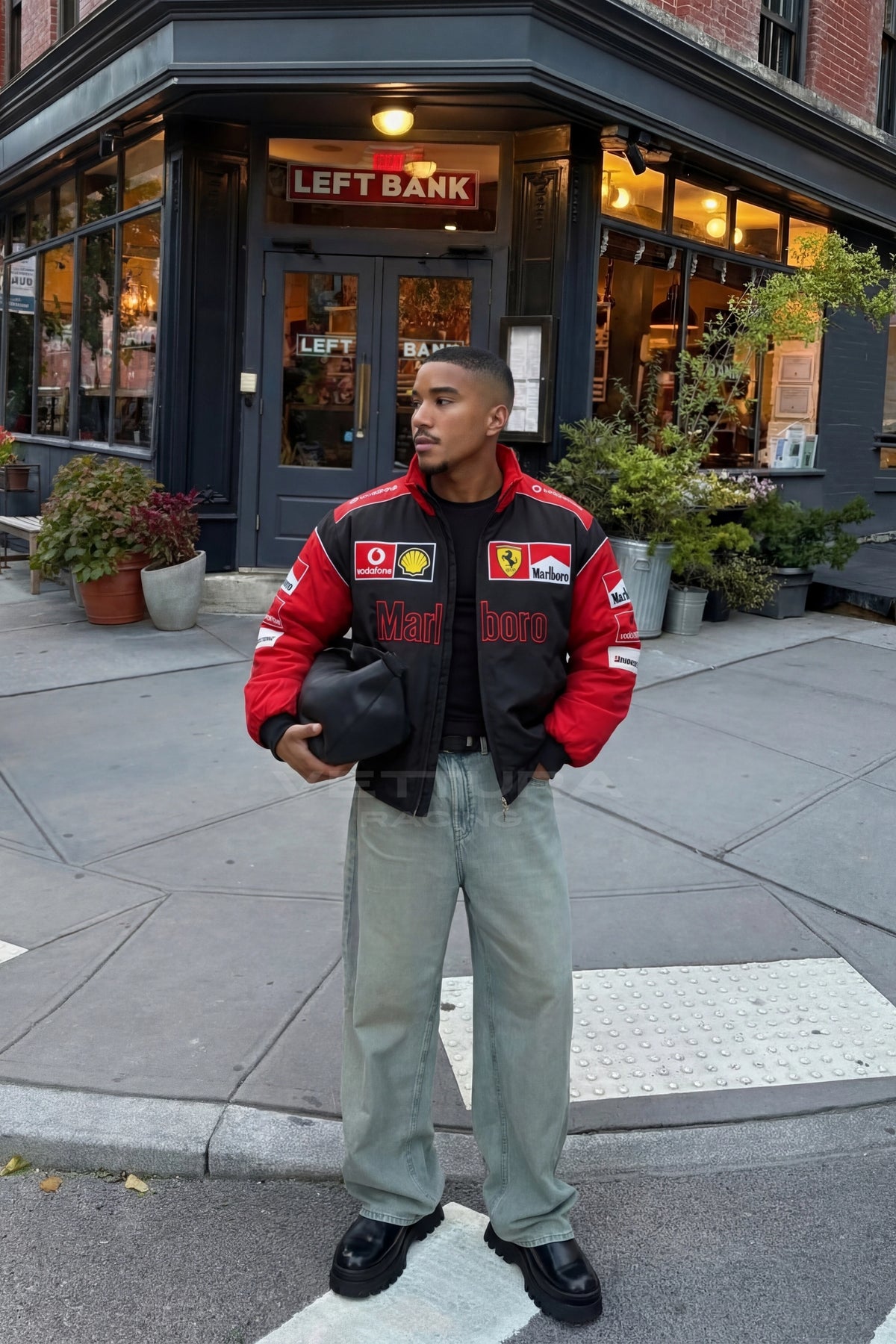 Detail of the padded shell and ribbed cuffs on the Marlboro Ferrari jacket