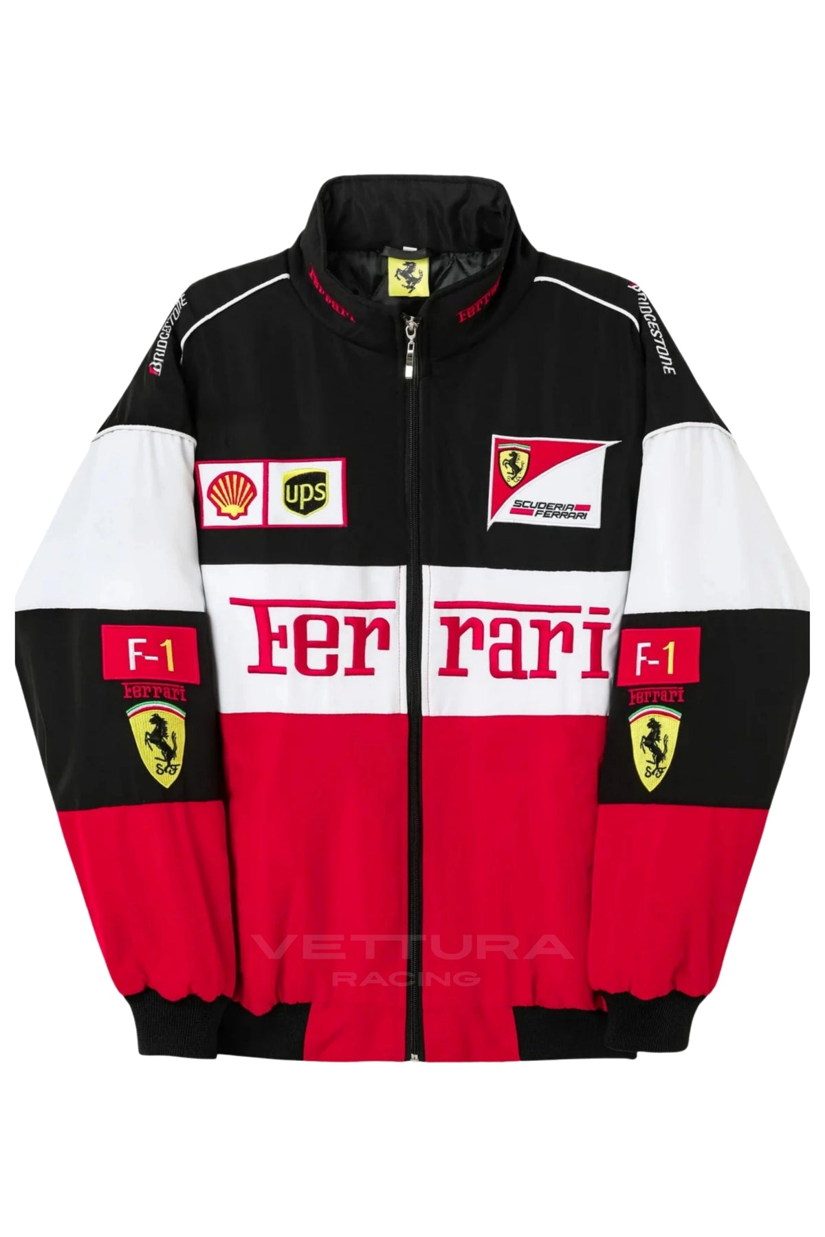 Ferrari F1 vintage racing jacket classic edition, front product shot on a white background