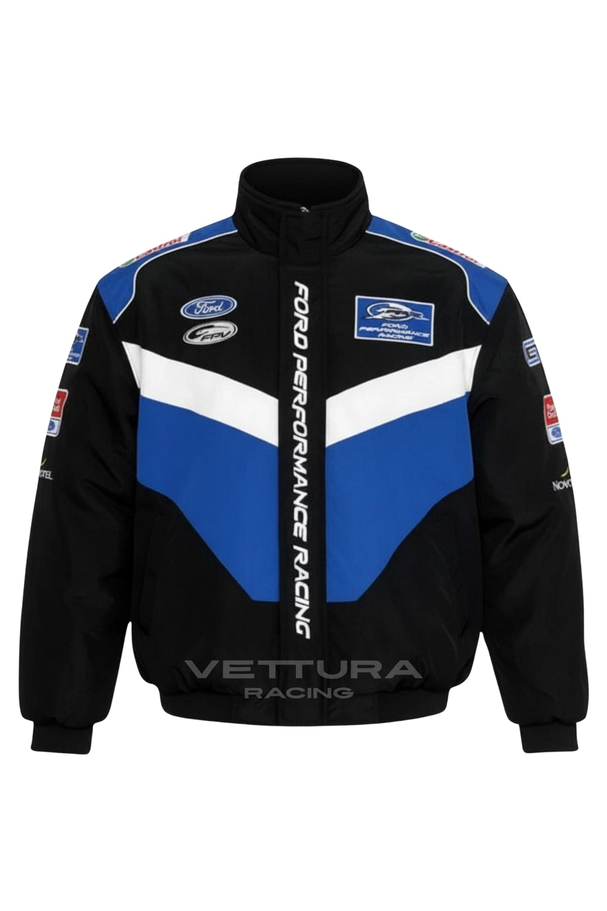 Ford Performance Racing vintage jacket flat front view with embroidered lettering