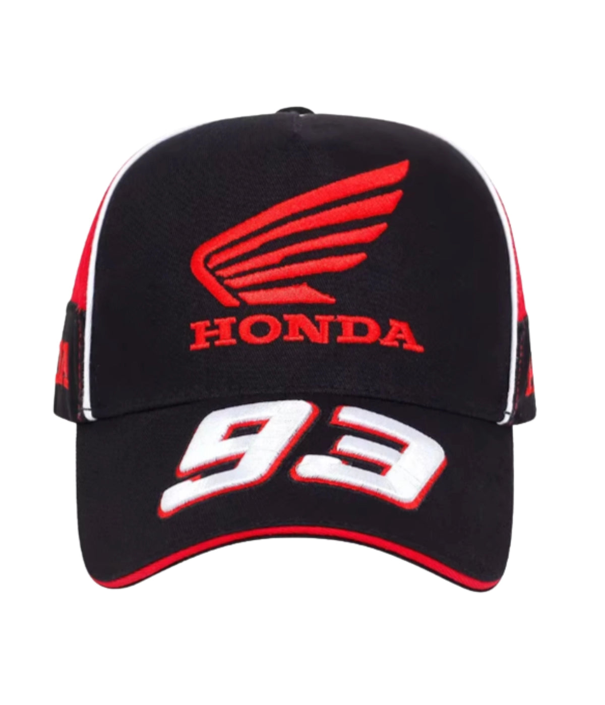 Black Honda 93 racing embroidered cap, front view
