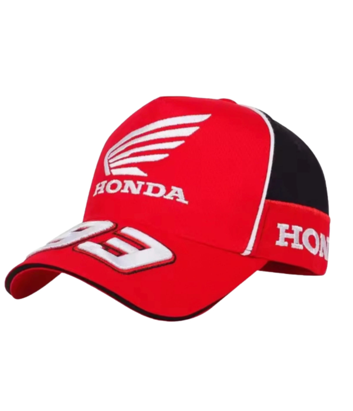 Red Honda 93 racing embroidered cap, front view