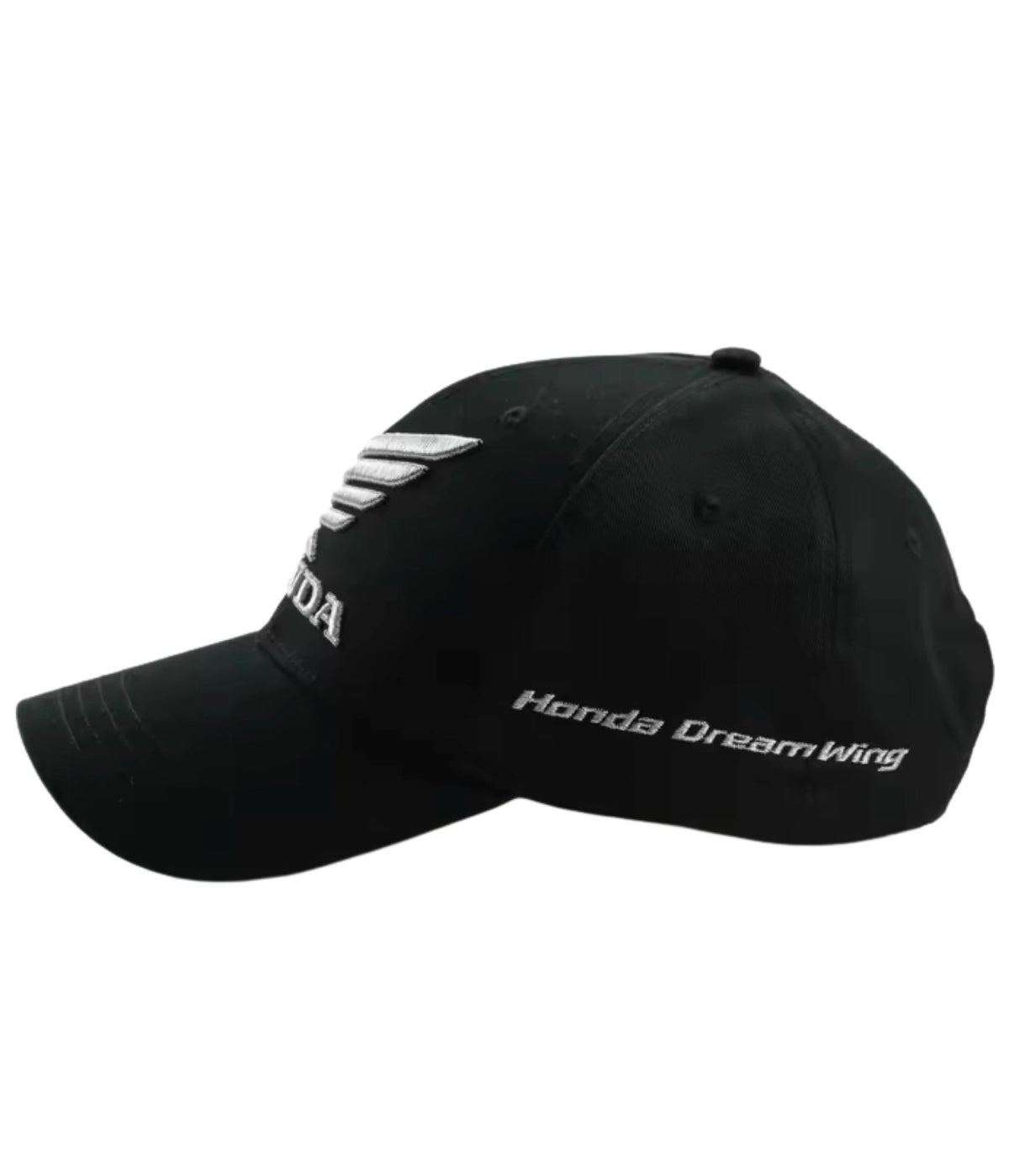 Side panel of the Honda cap with embroidered Dream Wing script